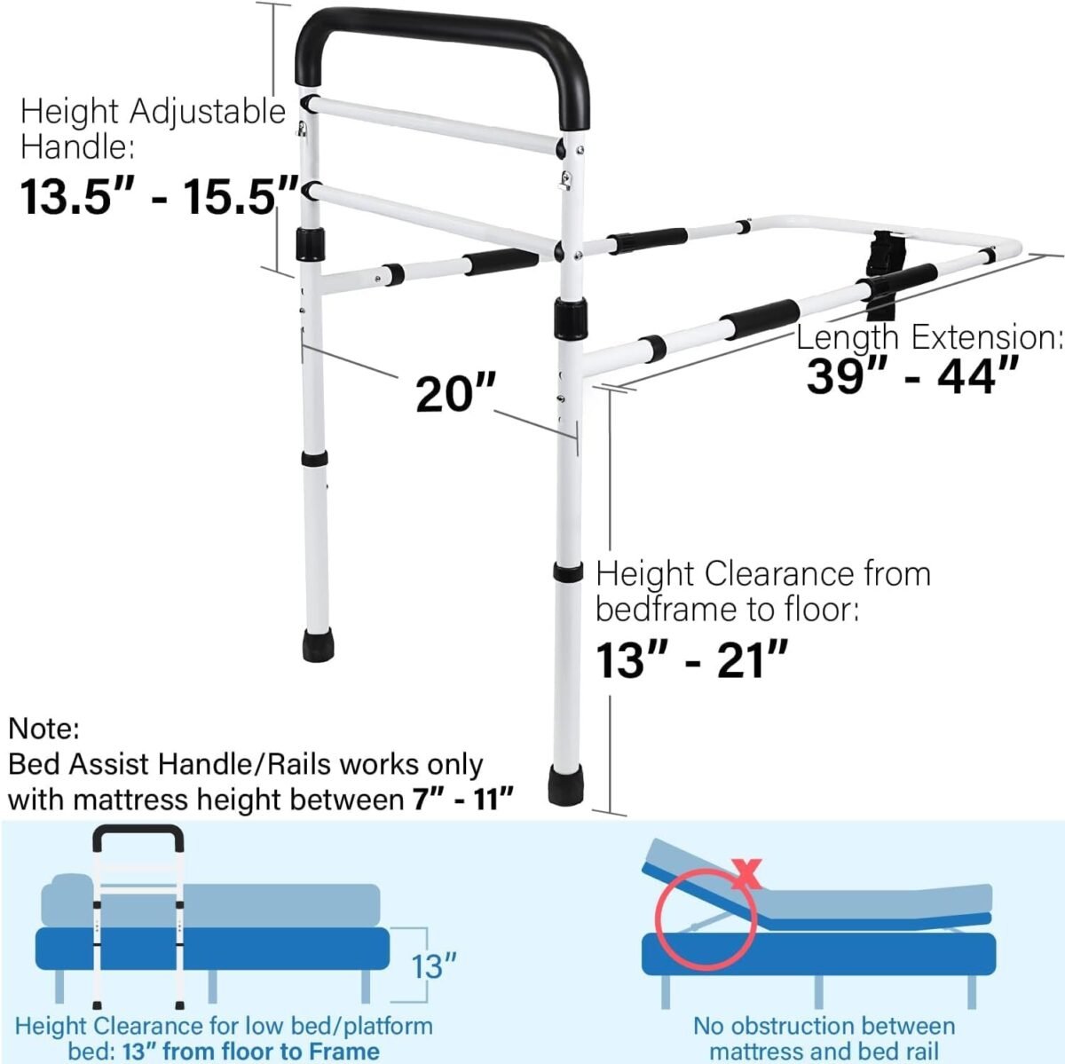 1747429655 fsahsa eligible vaunn medical new adjustable bed assist rail handle passed astm f3186–17 safety standard and hand guard grab bar bedside safety and stability tool free assembly whiteblack.jpg