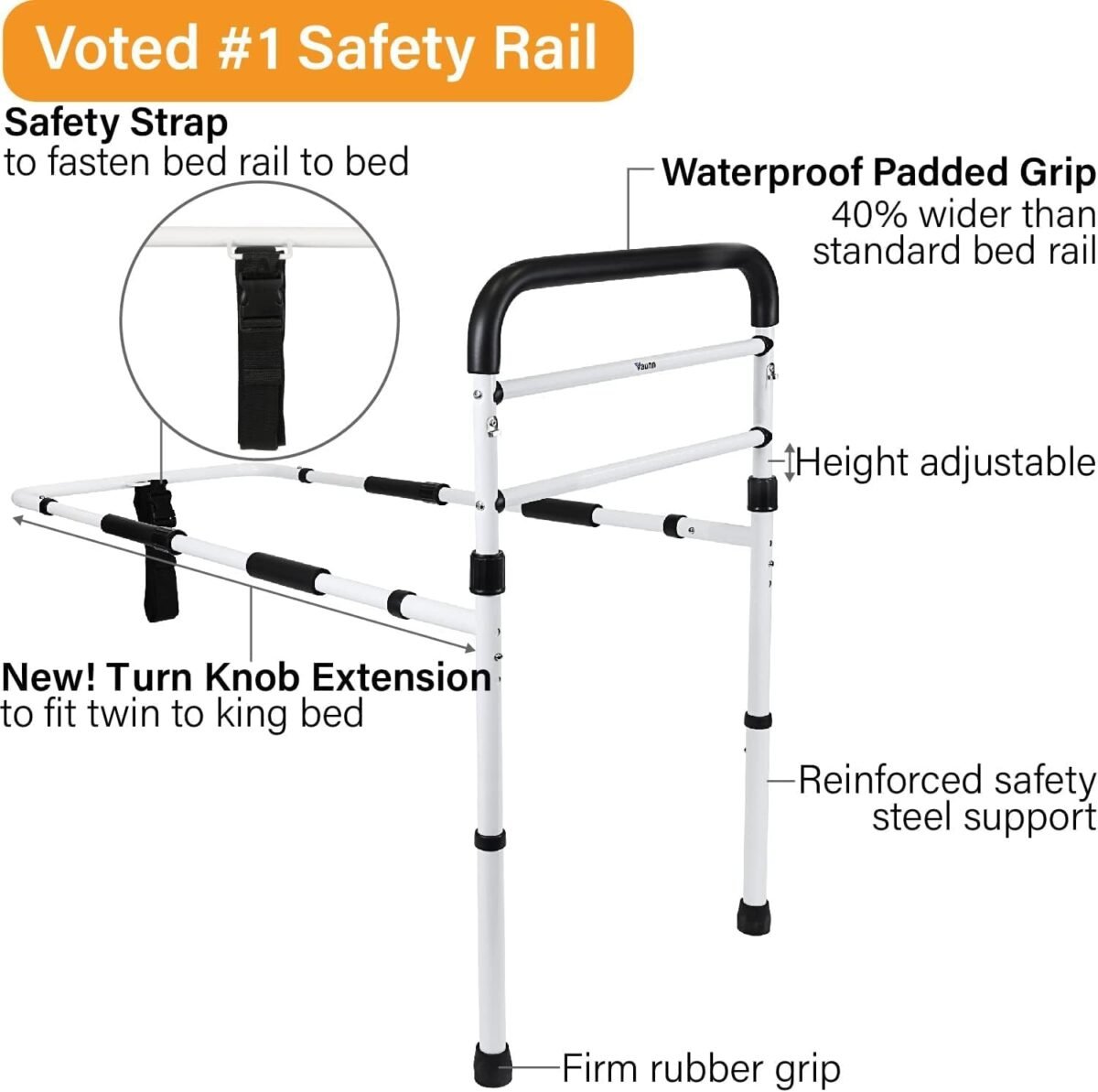 1747429656 fsahsa eligible vaunn medical new adjustable bed assist rail handle passed astm f3186–17 safety standard and hand guard grab bar bedside safety and stability tool free assembly whiteblack.jpg