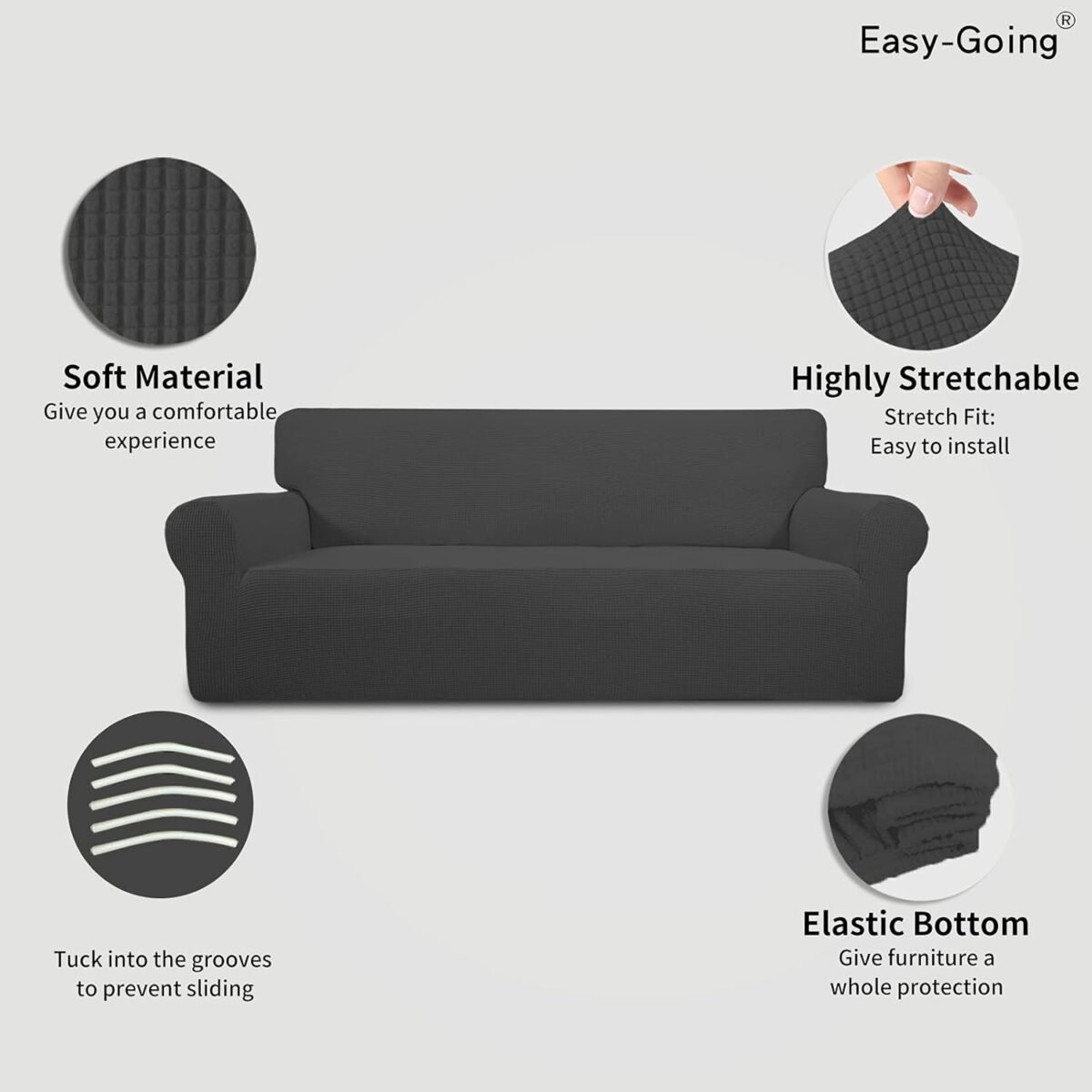 1747430012 easy going stretch sofa slipcover 1 piece sofa cover furniture protector couch soft with elastic bottom for kids polyester spandex jacquard fabric small checks sofa dark gray.jpg