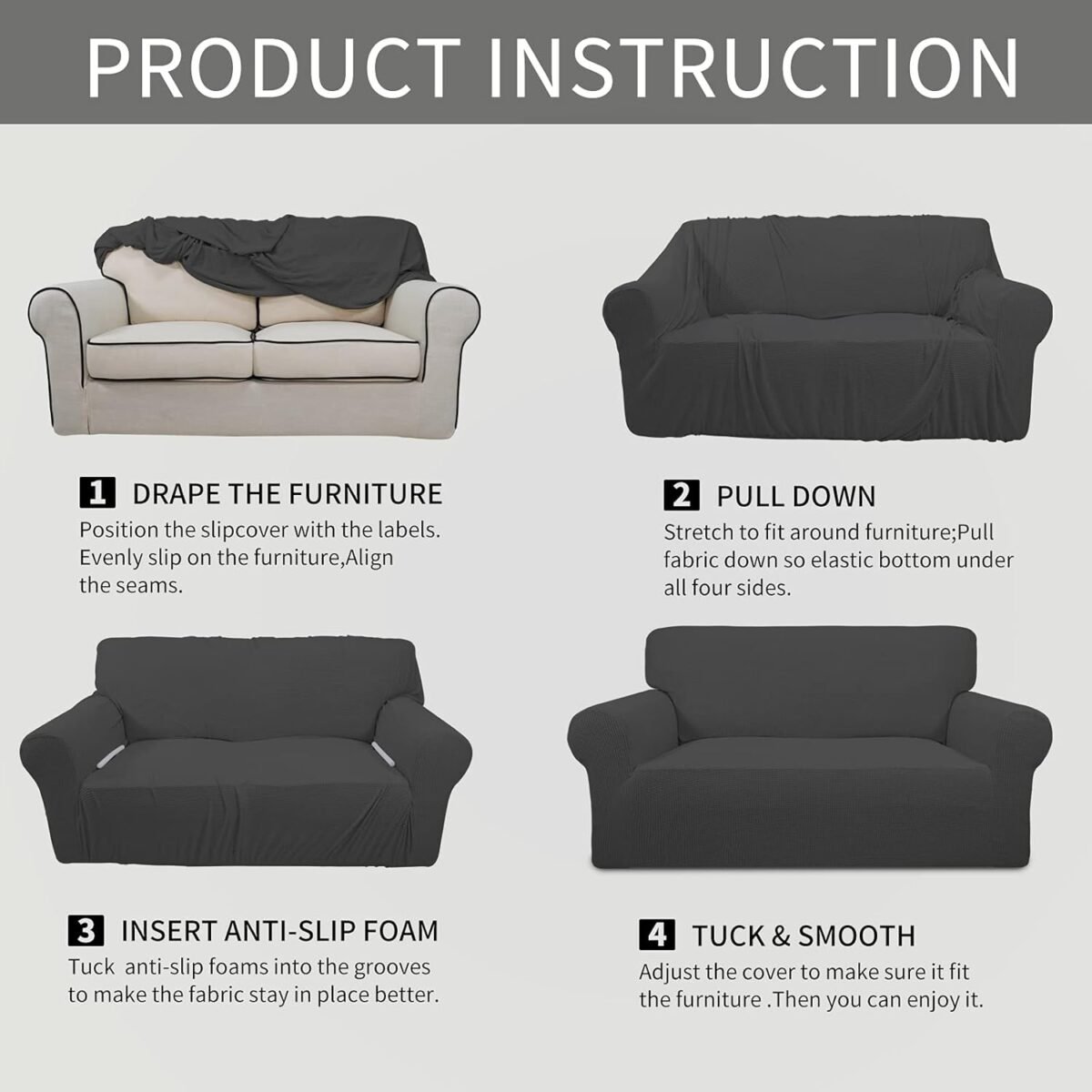 1747430016 easy going stretch sofa slipcover 1 piece sofa cover furniture protector couch soft with elastic bottom for kids polyester spandex jacquard fabric small checks sofa dark gray.jpg