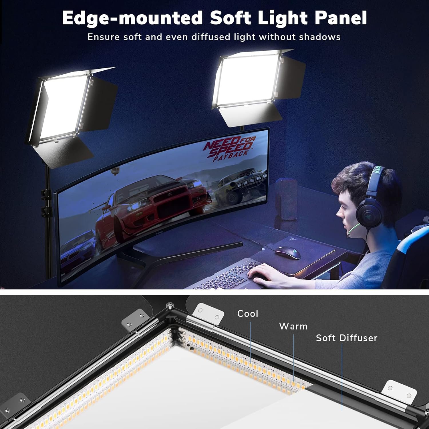 1747491768 d50 photography lighting with barn door 2 pack 15.4 led video light with remote 45w 3000k 8000k dimmable bi color panel light for live streamingwedding shootingvideo recordingstudiofilm.jpg