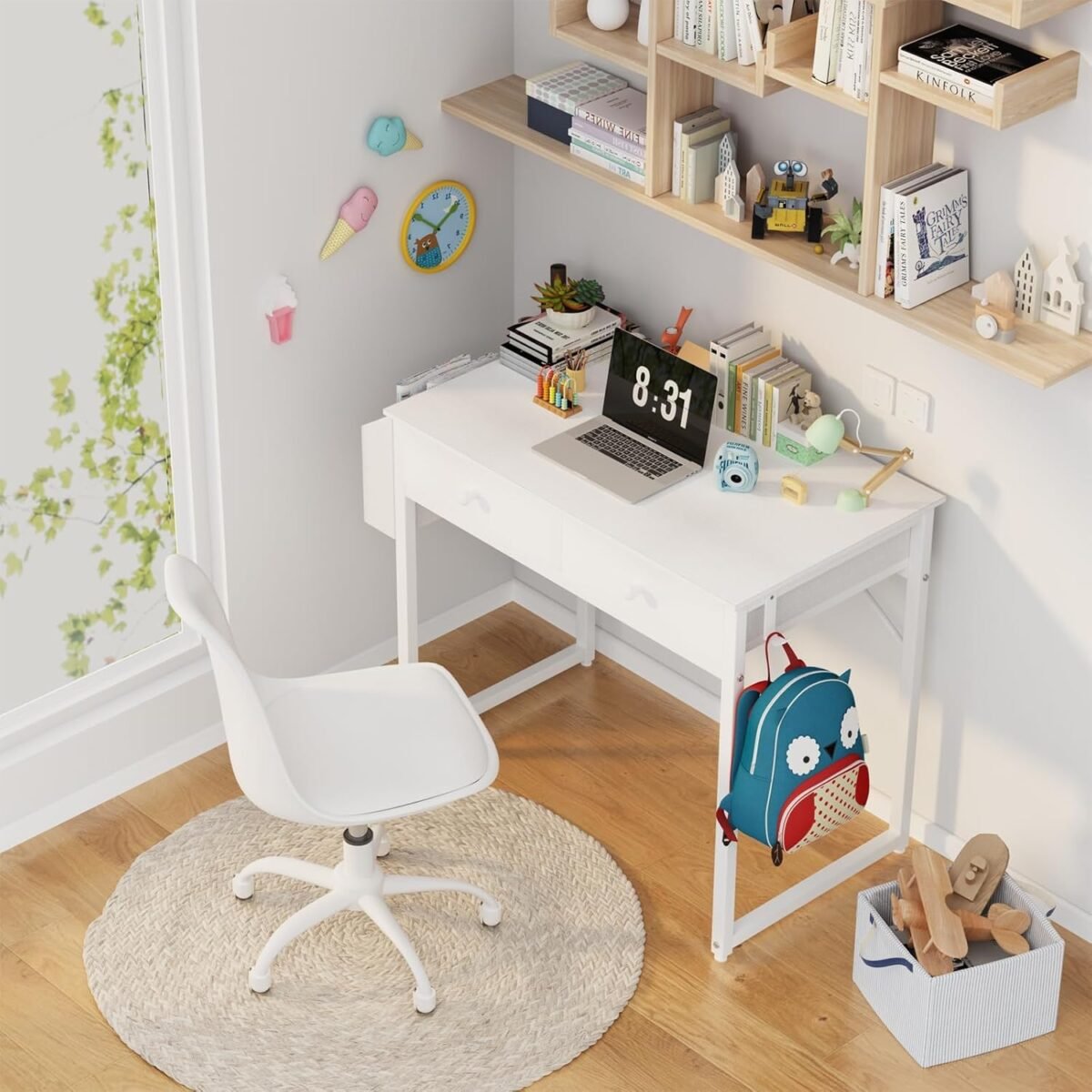 1747492087 lufeiya small white desk with drawers for bedroom 32 inch home office computer desk with fabric storage drawer and bag study writing table for small spaces white.jpg