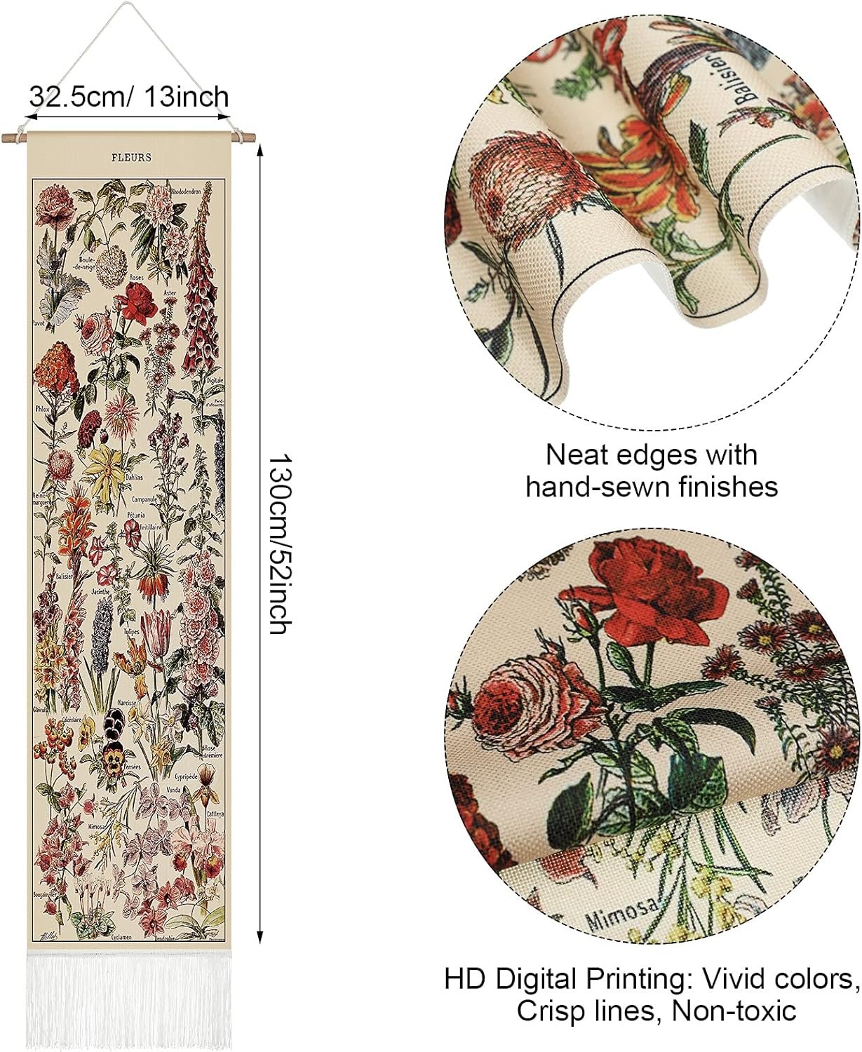 1747526971 tegeme vintage tapestry 52 x 13 inch long vertical wall hanging reference illustrative botanical tassel tapestry for bedroom living room home decorationflower.jpg