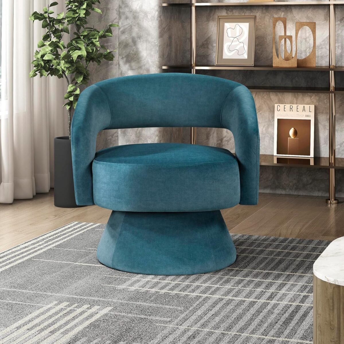 1747539585 lexicon 360 degree swivel accent chair arm chair modern comfy velvet barrel chair open back round chair with metal swivel base club armchair for living roombedroomoffice dark teal.jpg