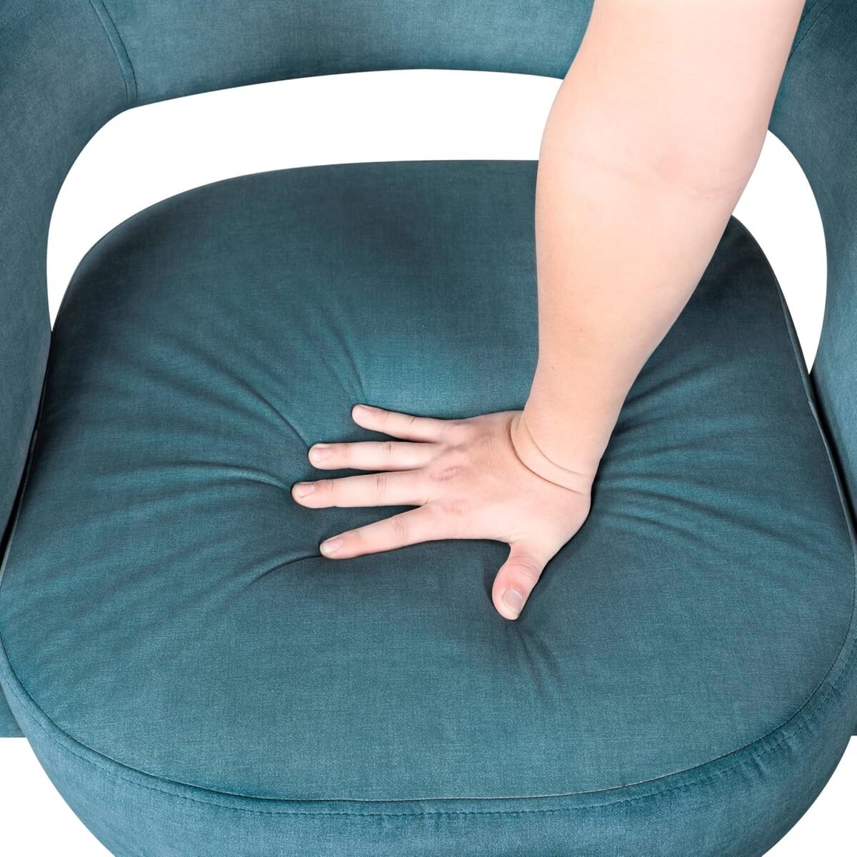 1747539588 lexicon 360 degree swivel accent chair arm chair modern comfy velvet barrel chair open back round chair with metal swivel base club armchair for living roombedroomoffice dark teal.jpg