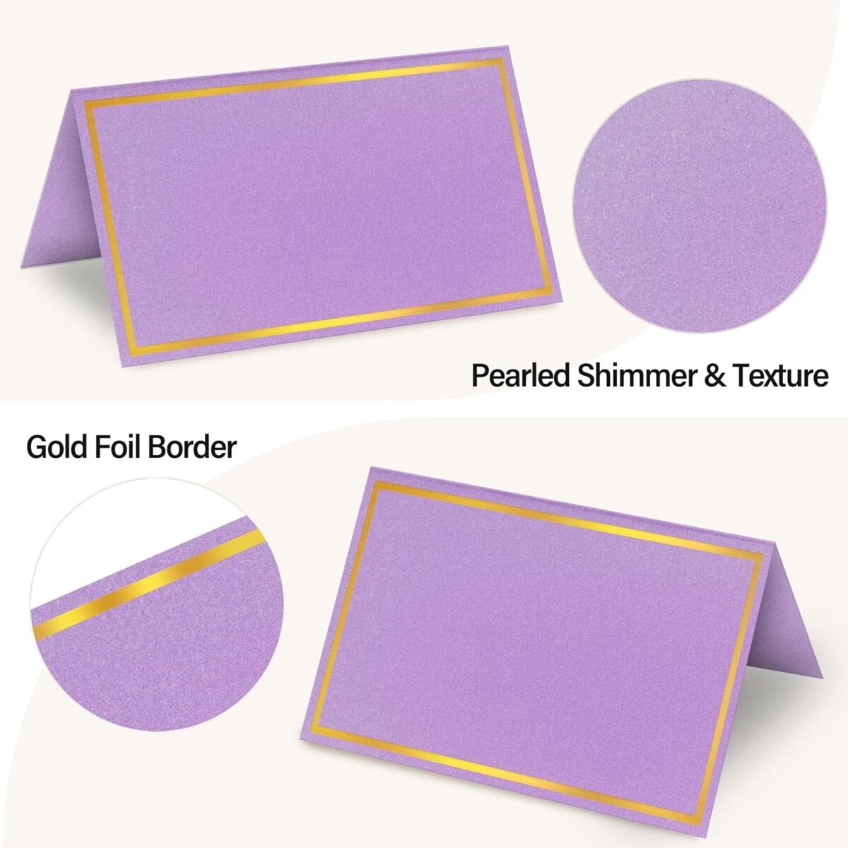 1747630977 100 pack metallic table cards place cards name cards for table setting 250g pearled table tents name tents avery place cards for wedding meeting party reserved seating sign purple.jpg