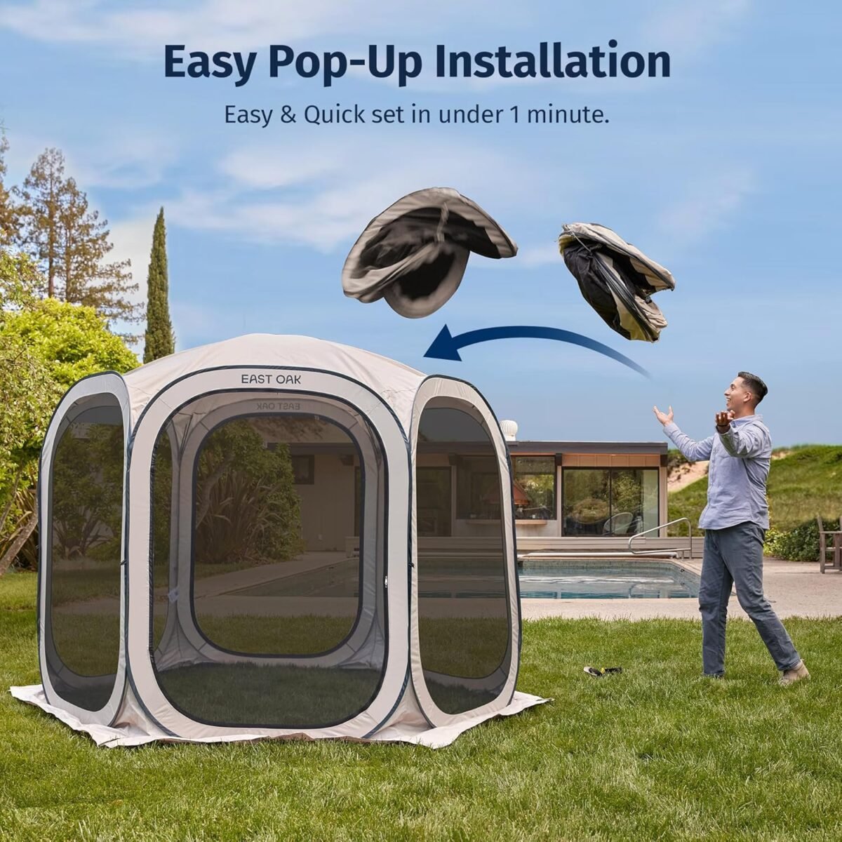 1747668814 east oak screen house tent pop up portable screen room canopy instant screen tent 10 x 10 ft with carry bag for patio backyard deck outdoor activities beige.jpg