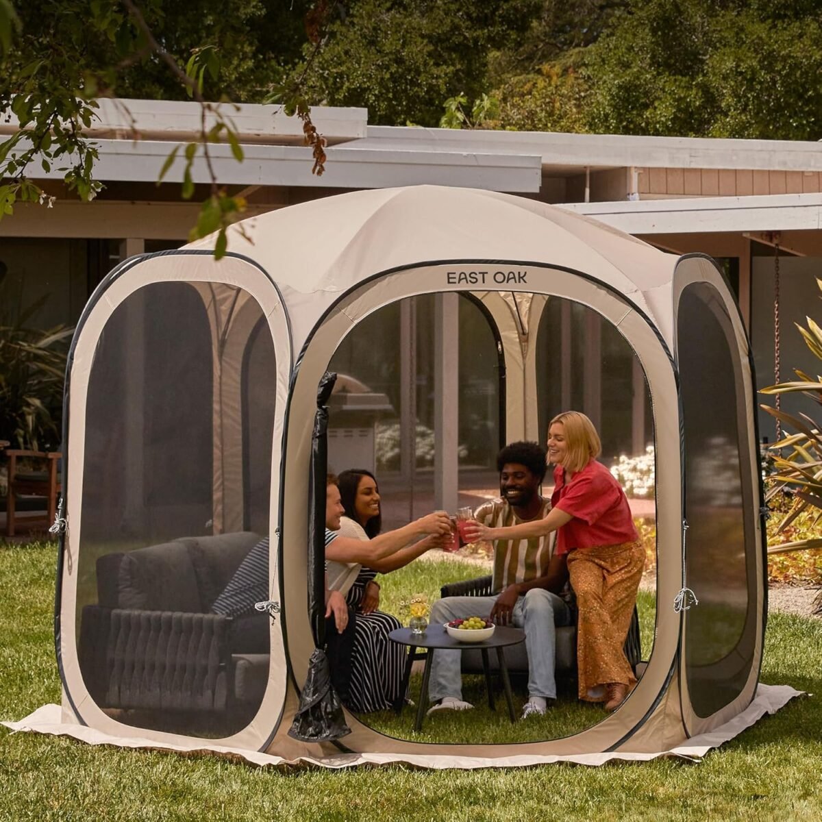 1747668819 east oak screen house tent pop up portable screen room canopy instant screen tent 10 x 10 ft with carry bag for patio backyard deck outdoor activities beige.jpg