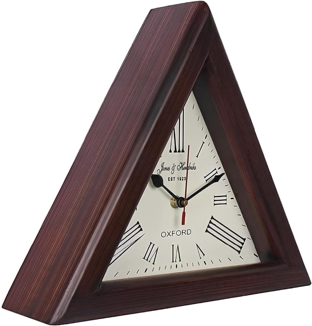 1747668998 brown wooden triangle shape wooden wall clock vintage nautical style roman number silent wall clock mid century modern battery operated mantel wall hanging clock 12 inch.jpg