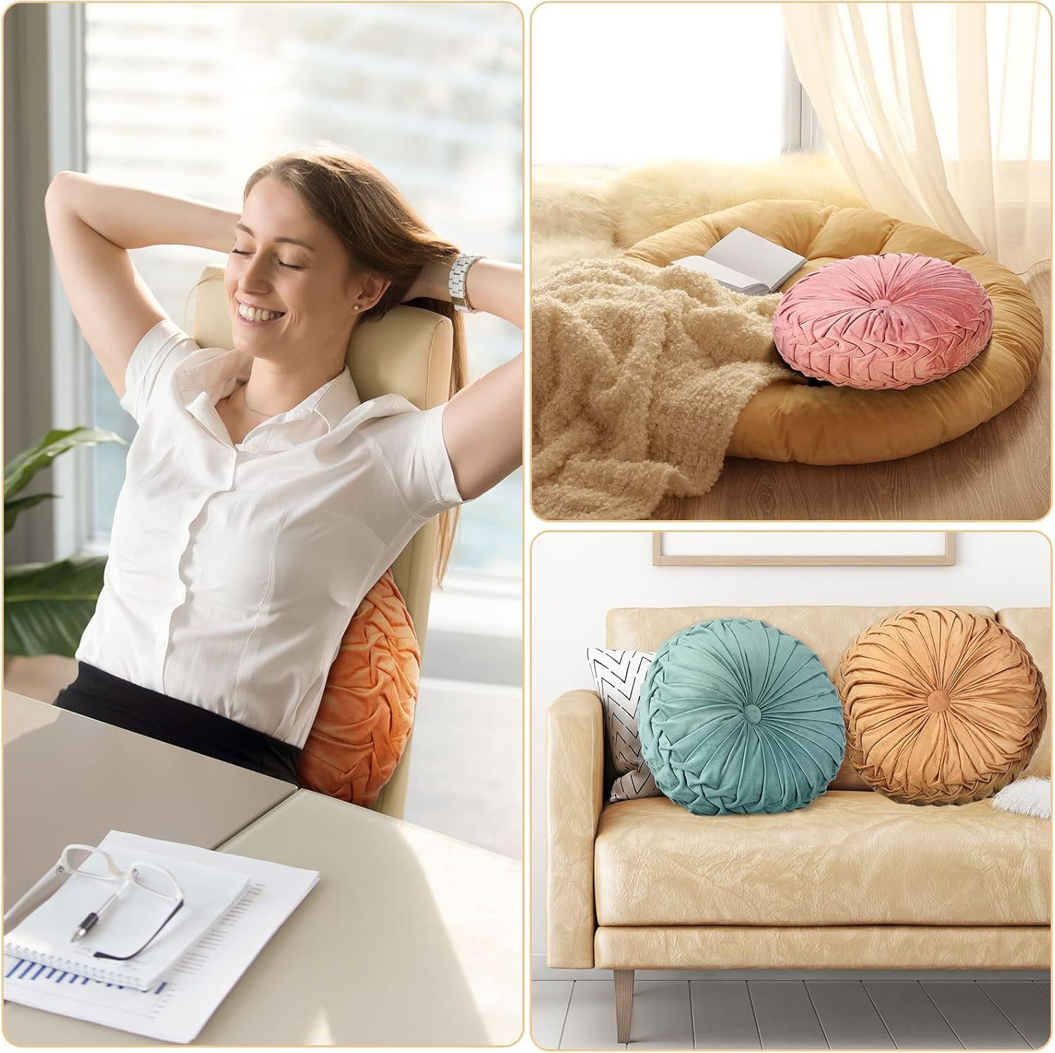 1747703420 kathfly 4 count round throw pillow velvet pleated 3d pumpkin round pillow boho floor cushion couch for bed chair home car sofa decorations 14.17 x 14.17 inches colorful.jpg