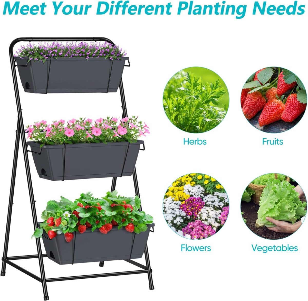 1747712181 vertical garden planter 3 tier raised garden bed herb planter outdoor standing garden planter box with drainage holes removable tray for patio balcony porch grey.jpg