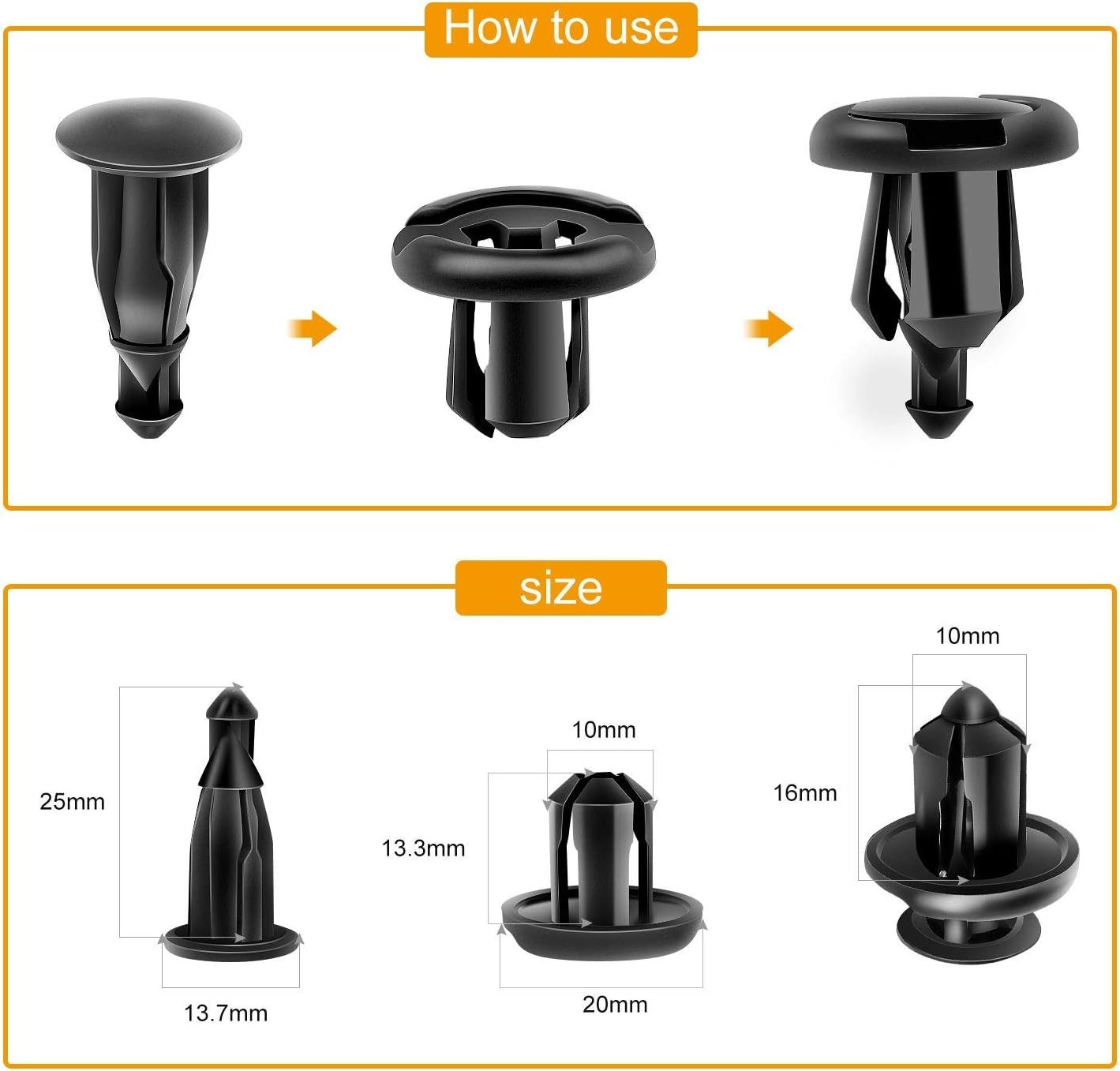 1747736396 gooacc 150 pcs push type bumper fasteners rivet clips 2 sizes universal auto clips fastener for bumper fender clips replacement fastener removal tool included 150pcs clip.jpg