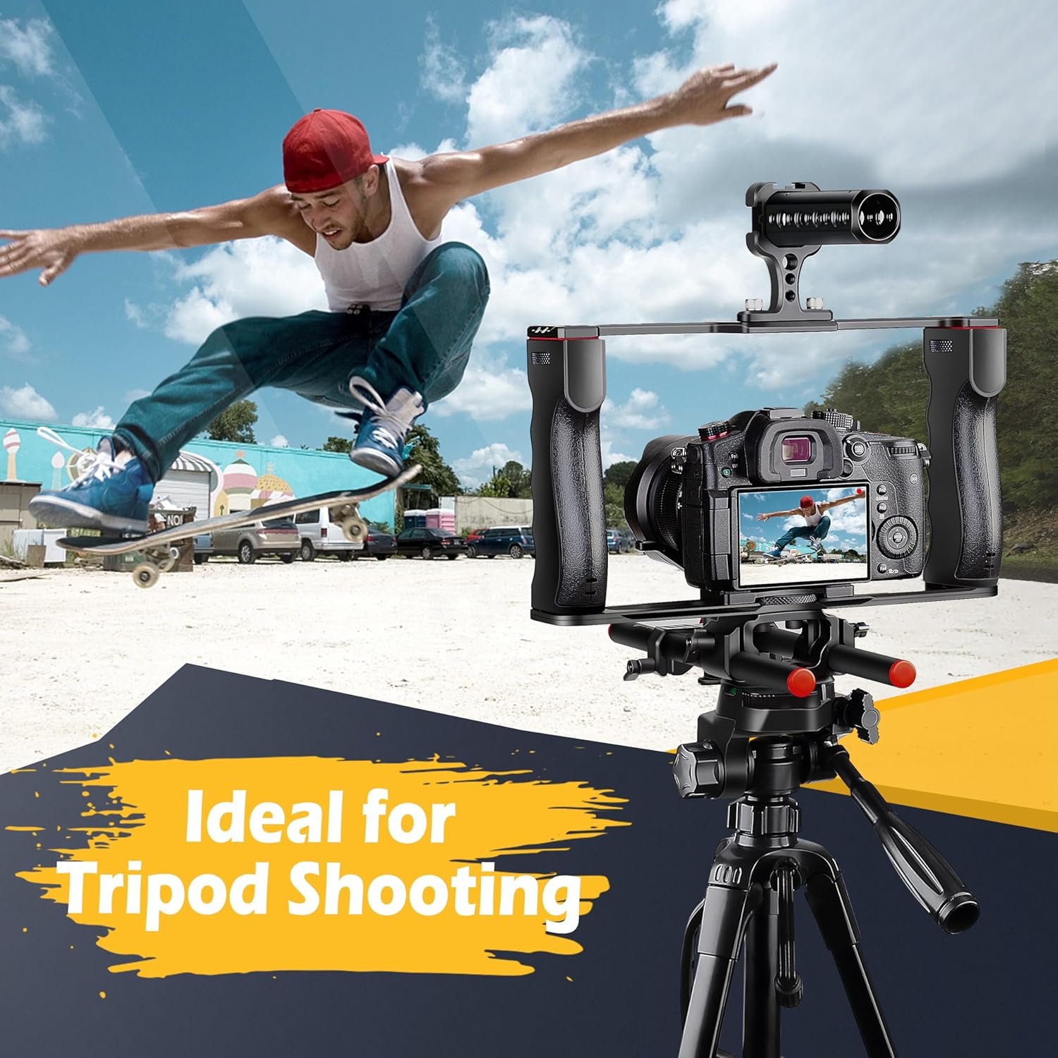 1747753585 zeadio camera video rig cage aluminum filmmaking movie making kit with top handle arca type base and two 15mm rod guide compatible with all dslr camera and camcorder.jpg