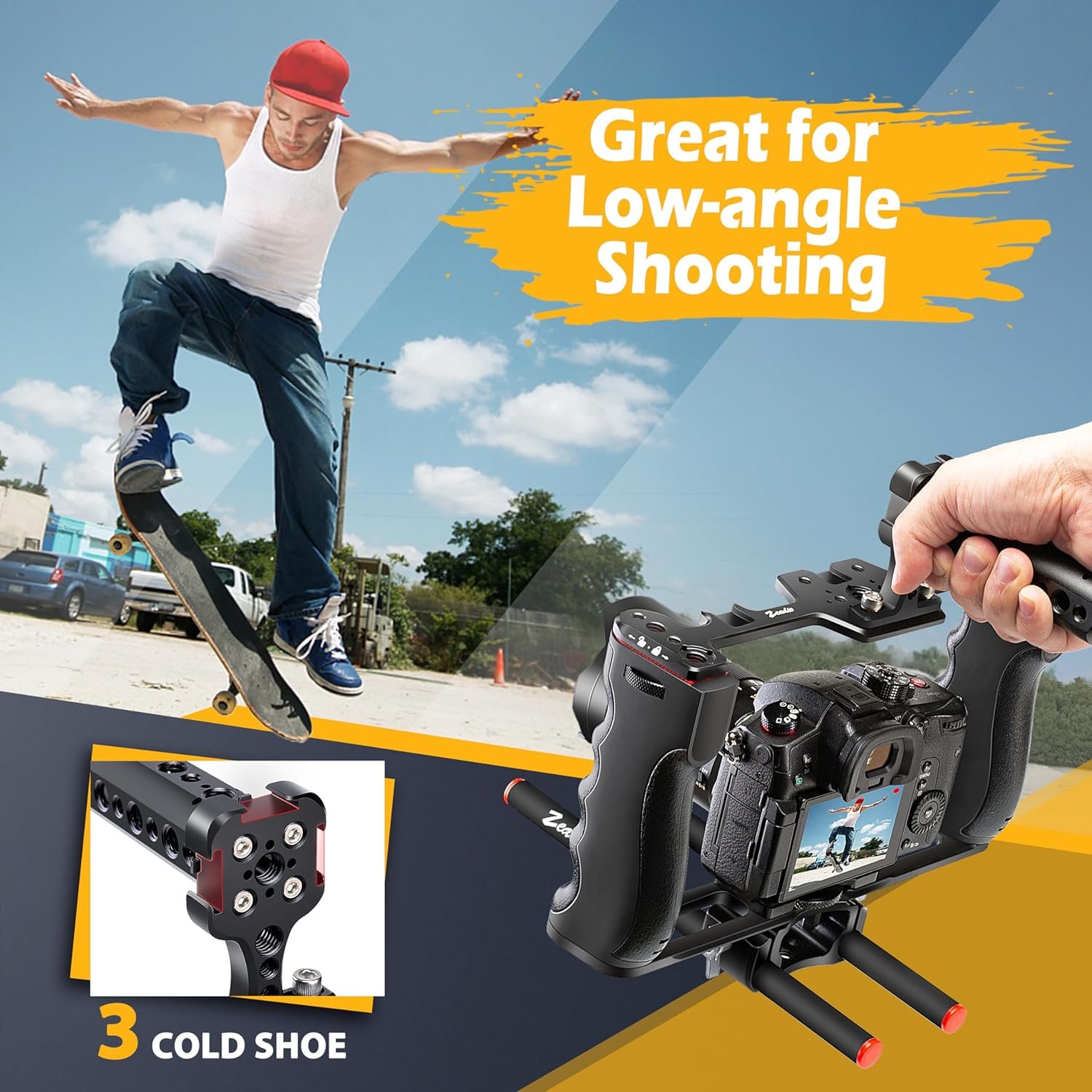 1747753586 zeadio camera video rig cage aluminum filmmaking movie making kit with top handle arca type base and two 15mm rod guide compatible with all dslr camera and camcorder.jpg