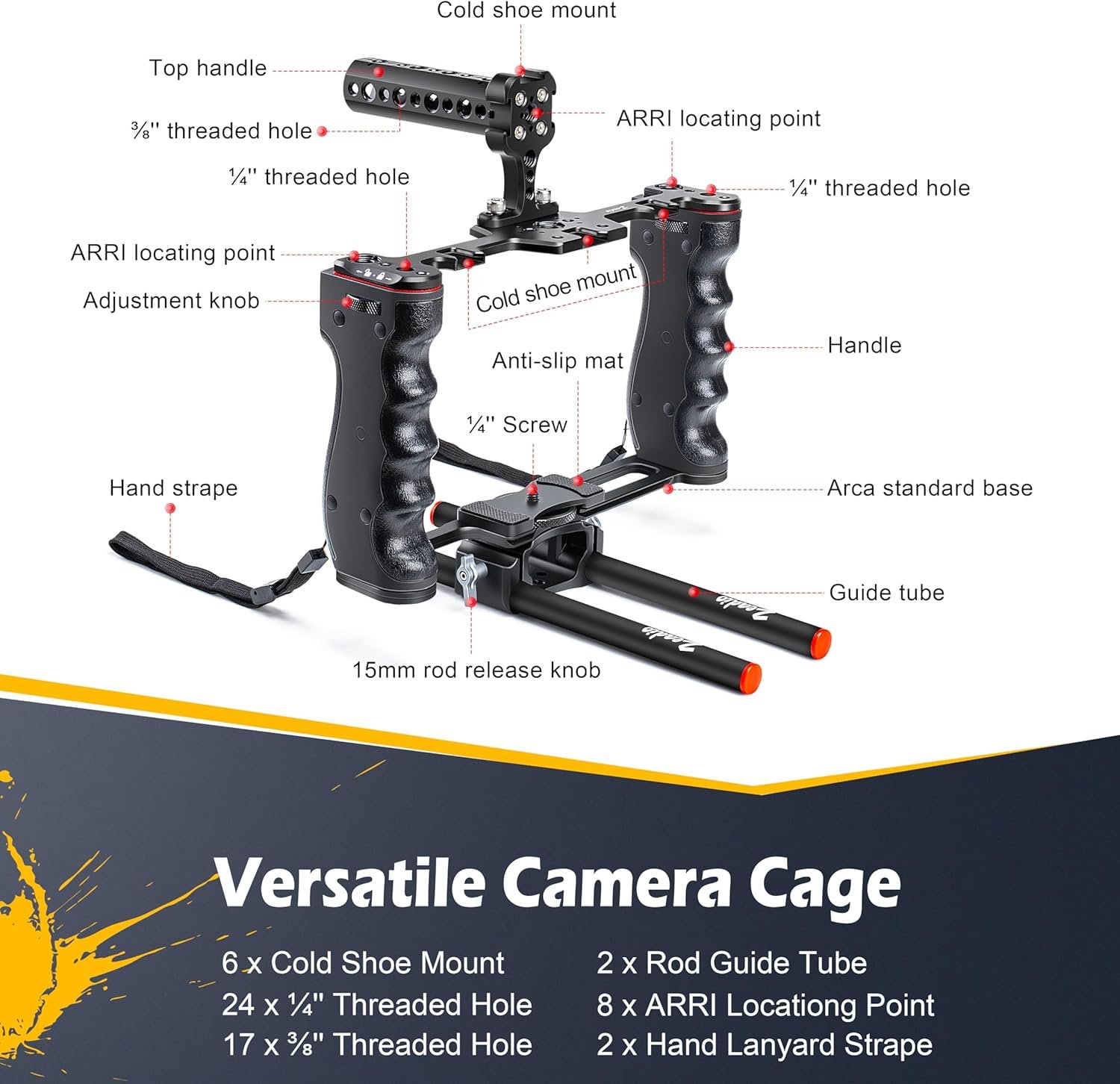 1747753589 zeadio camera video rig cage aluminum filmmaking movie making kit with top handle arca type base and two 15mm rod guide compatible with all dslr camera and camcorder.jpg