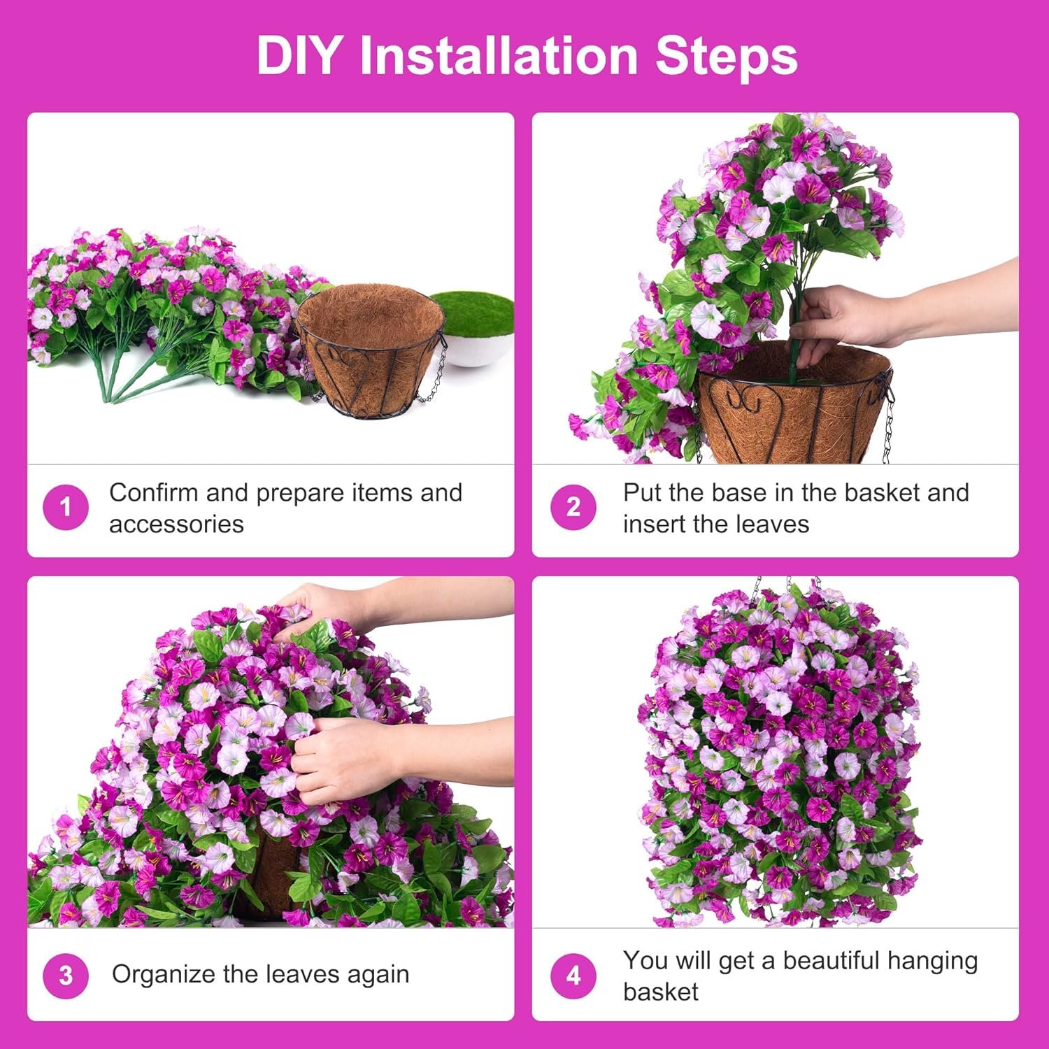 1747786719 hanging baskets with artificial flowers for plants outdoor indoor faux silk morning glory vines faux green plant arrangement for garden patio spring summer decordarkorchid.jpg