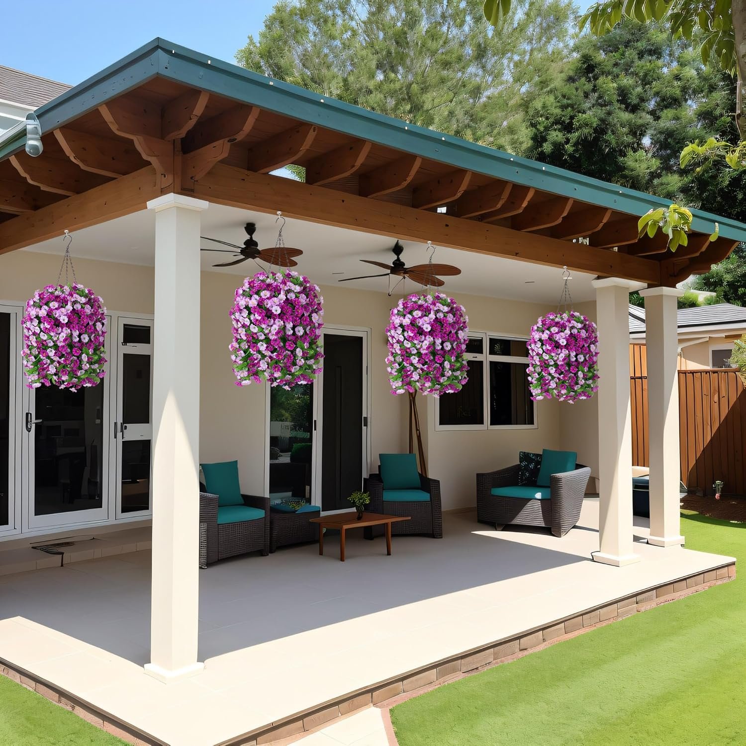 1747786720 hanging baskets with artificial flowers for plants outdoor indoor faux silk morning glory vines faux green plant arrangement for garden patio spring summer decordarkorchid.jpg