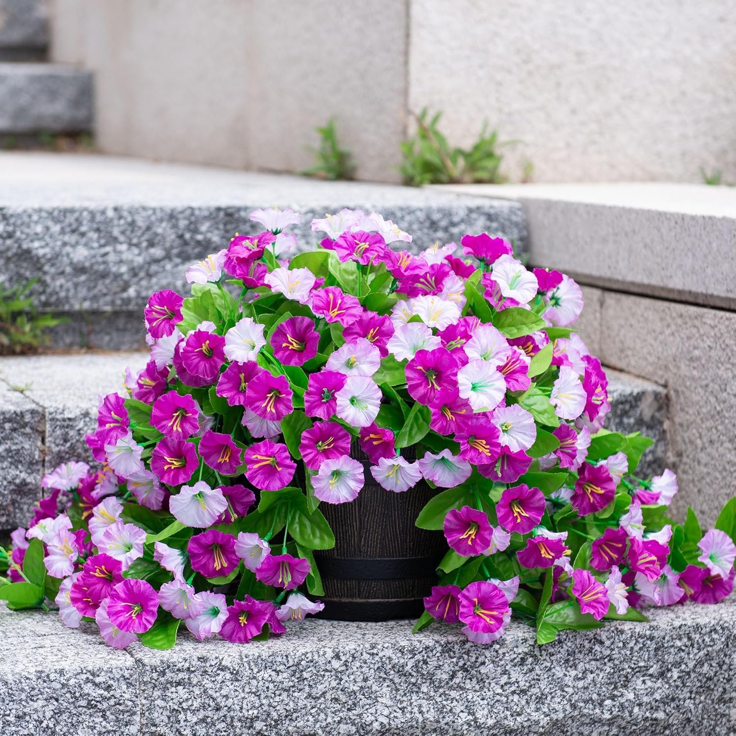 1747786725 hanging baskets with artificial flowers for plants outdoor indoor faux silk morning glory vines faux green plant arrangement for garden patio spring summer decordarkorchid.jpg