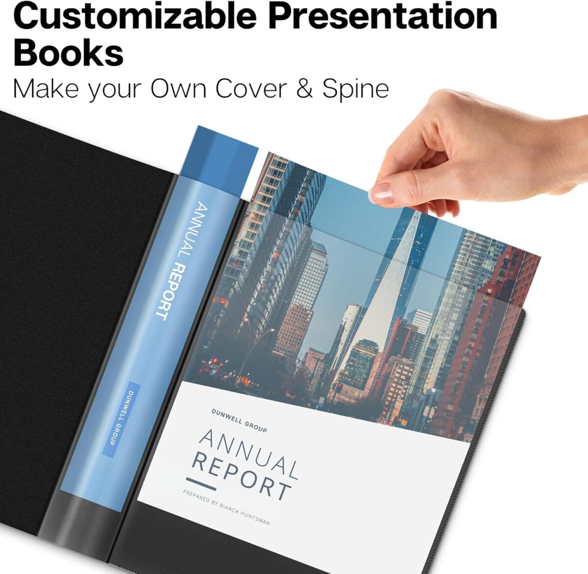 1747819937 dunwell binder with plastic sleeves 24 pocket black presentation book 8.5 x 11 portfolio folder with clear sheet protectors displays 48 pages of documents certificates keepsakes.jpg