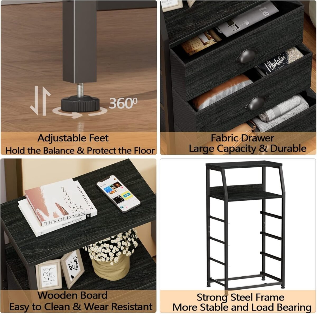 1747820062 furnulem tall 4 drawers dresser vertical storage tower black dresser for bedroom hallway entryway nursery closet organizer nightstand bedside table furniture sturdy steel frame wood top.jpg