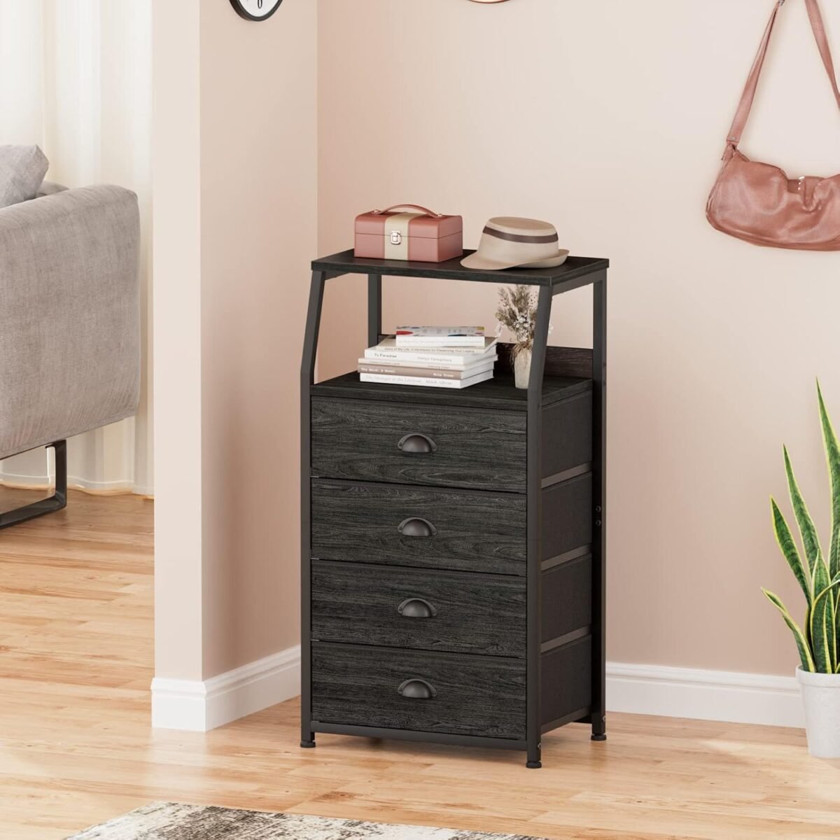 1747820067 furnulem tall 4 drawers dresser vertical storage tower black dresser for bedroom hallway entryway nursery closet organizer nightstand bedside table furniture sturdy steel frame wood top.jpg