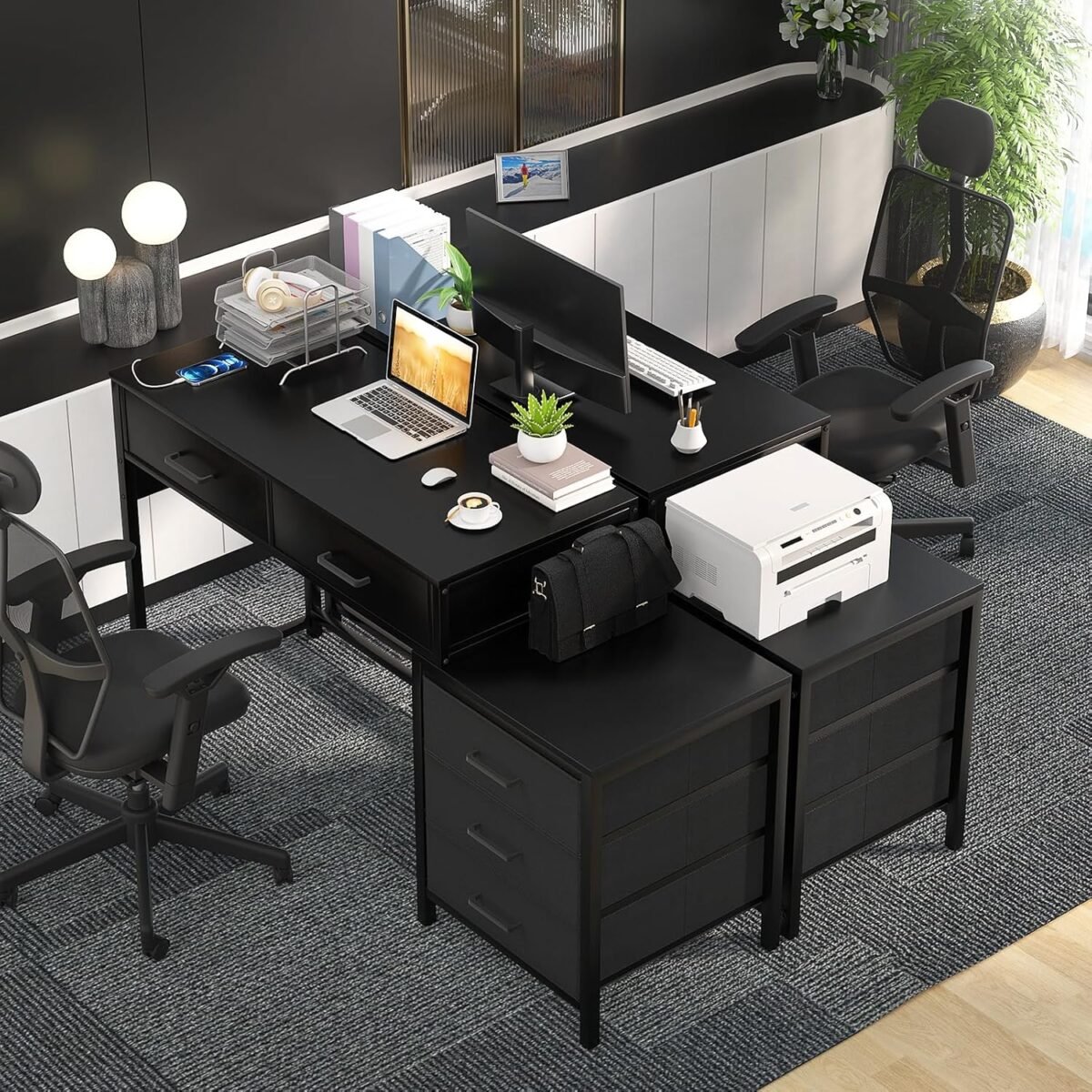 1747820430 computer desk with 5 drawer reversible office desk with power outlets and usb charging ports sturdy writing table with file cabinet and printer stand laptop desk for small spaces black.jpg