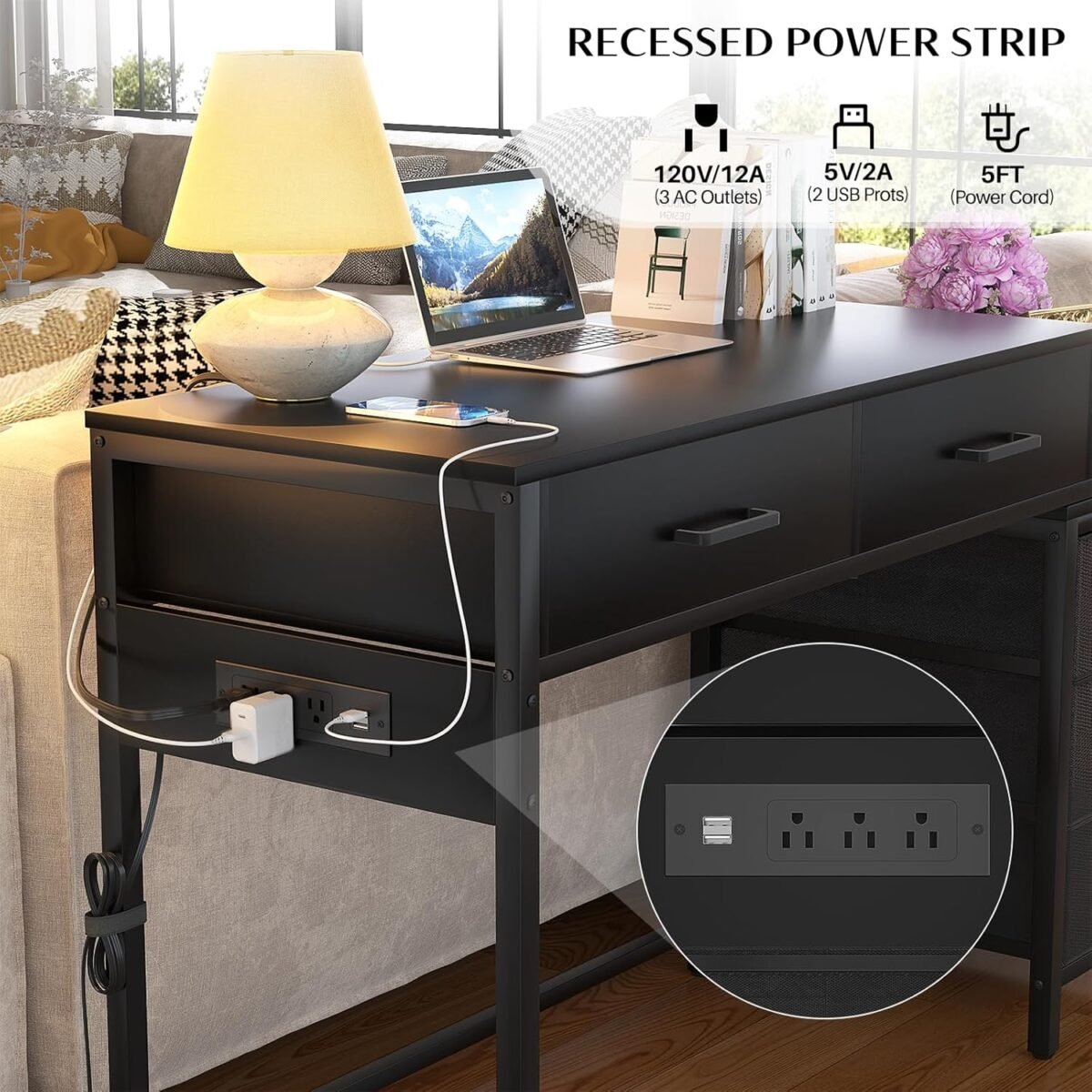 1747820432 computer desk with 5 drawer reversible office desk with power outlets and usb charging ports sturdy writing table with file cabinet and printer stand laptop desk for small spaces black.jpg