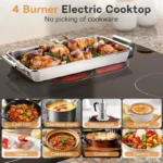 30 Inch Electric Cooktop, 4 Burner Electric Stove with Double Ring Burner & Extended Zone, 6600W Electrics Cooktop 220V-240V, 9 Power Levels, Slide Control, Safety Lock, Timer