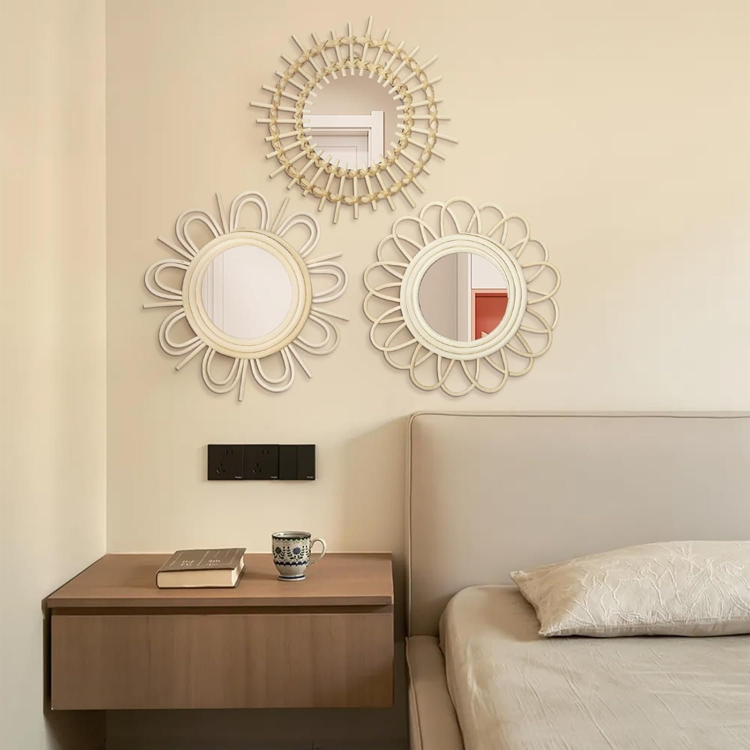 1747868512 briful beige wall mirrors decor set of 3 wooden round wall mirrors wall mounted sunburst mirrors hanging wall art for living room home indoor bedroom decor.jpg