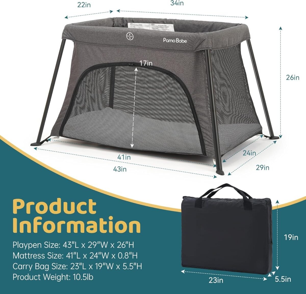 1747897059 pamo babe travel crib for baby mini lightweight baby playard with zip door easy to carry.jpg