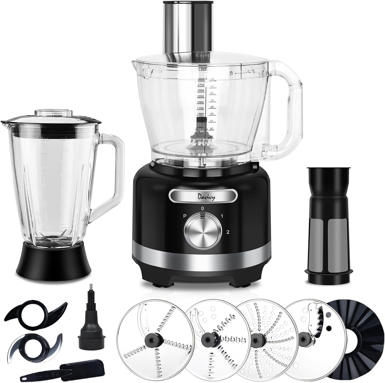 1747948105 davivy 16 cup food processor 6 cup 50oz glass blender filter combo – 10 in 1 multifunction 3.8l processor with 600w motor 2 speeds pulse vegetable chopper meat grinder for home use black.jpg