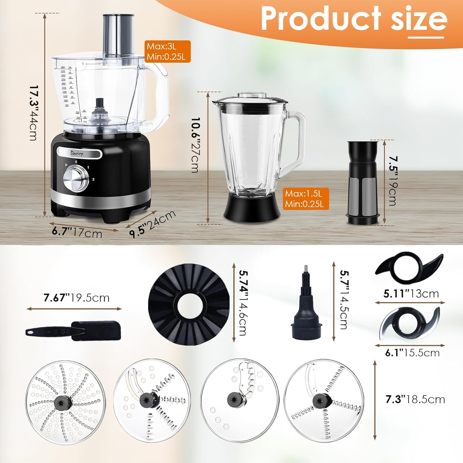 1747948114 davivy 16 cup food processor 6 cup 50oz glass blender filter combo – 10 in 1 multifunction 3.8l processor with 600w motor 2 speeds pulse vegetable chopper meat grinder for home use black.jpg