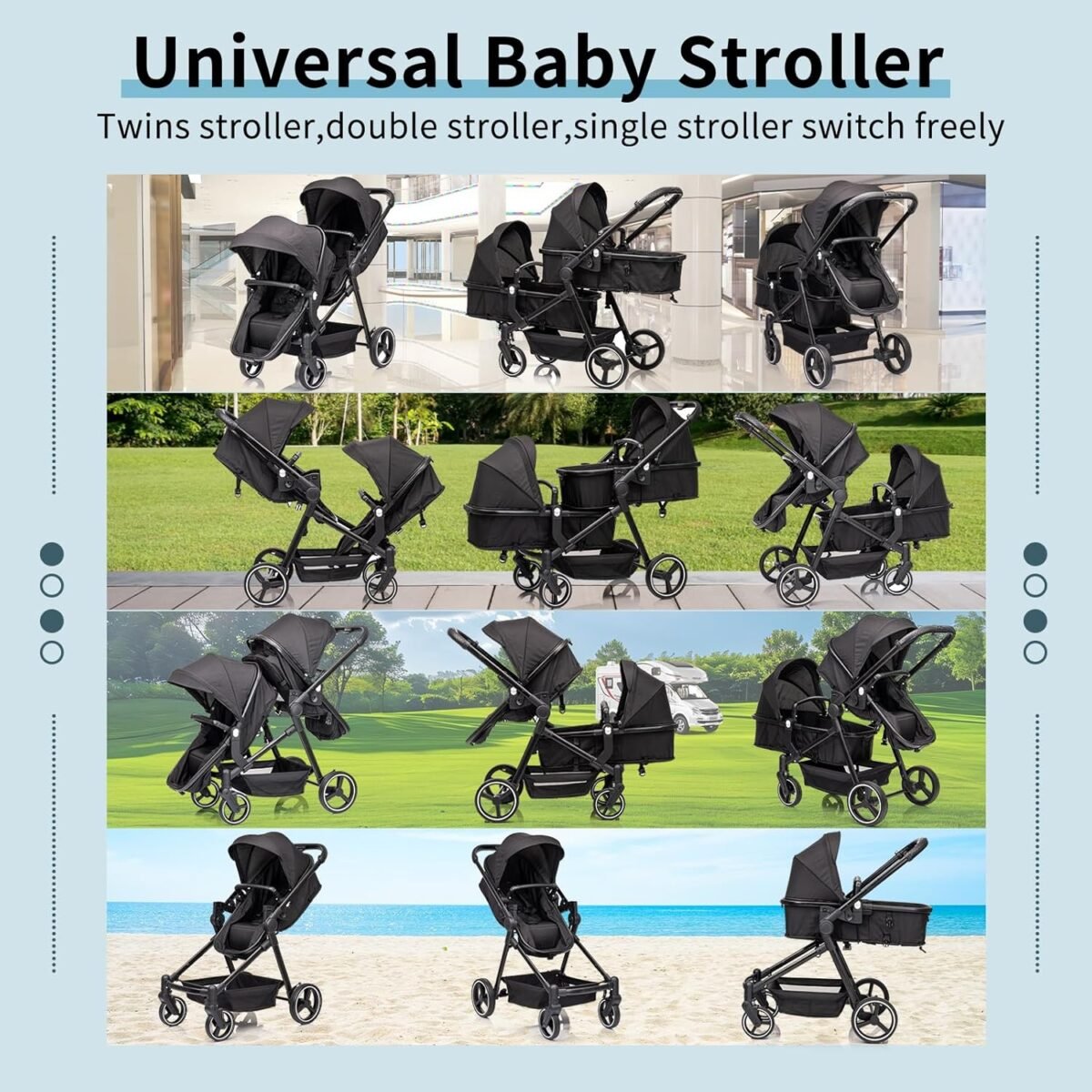 1748021009 twins strollersingle double lightweight travel folding stroller reversible bassinet pram for newborntoddler with 5 point harnessadjustable canopyguardrailsstorage.jpg