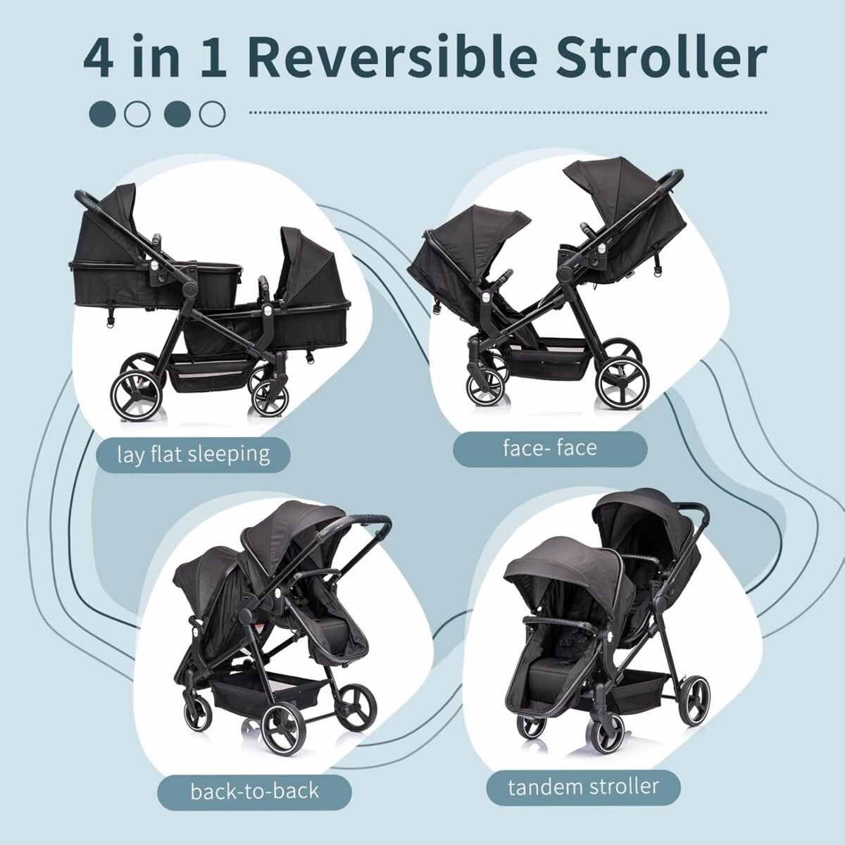 1748021010 twins strollersingle double lightweight travel folding stroller reversible bassinet pram for newborntoddler with 5 point harnessadjustable canopyguardrailsstorage.jpg