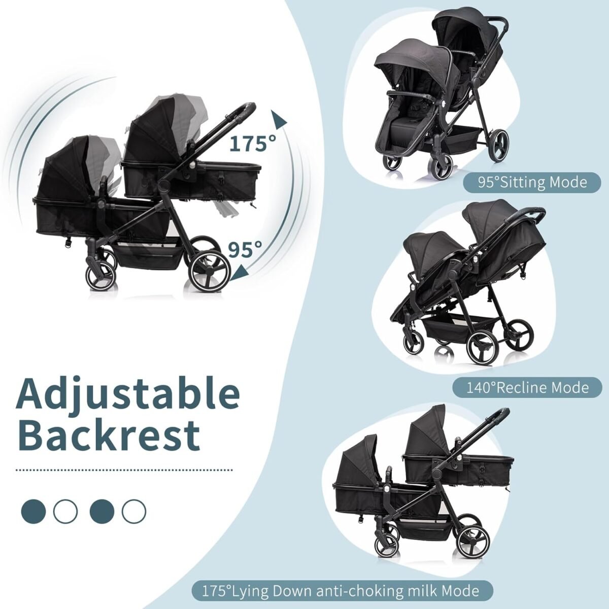 1748021011 twins strollersingle double lightweight travel folding stroller reversible bassinet pram for newborntoddler with 5 point harnessadjustable canopyguardrailsstorage.jpg