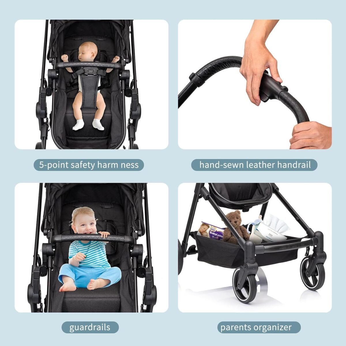 1748021012 twins strollersingle double lightweight travel folding stroller reversible bassinet pram for newborntoddler with 5 point harnessadjustable canopyguardrailsstorage.jpg