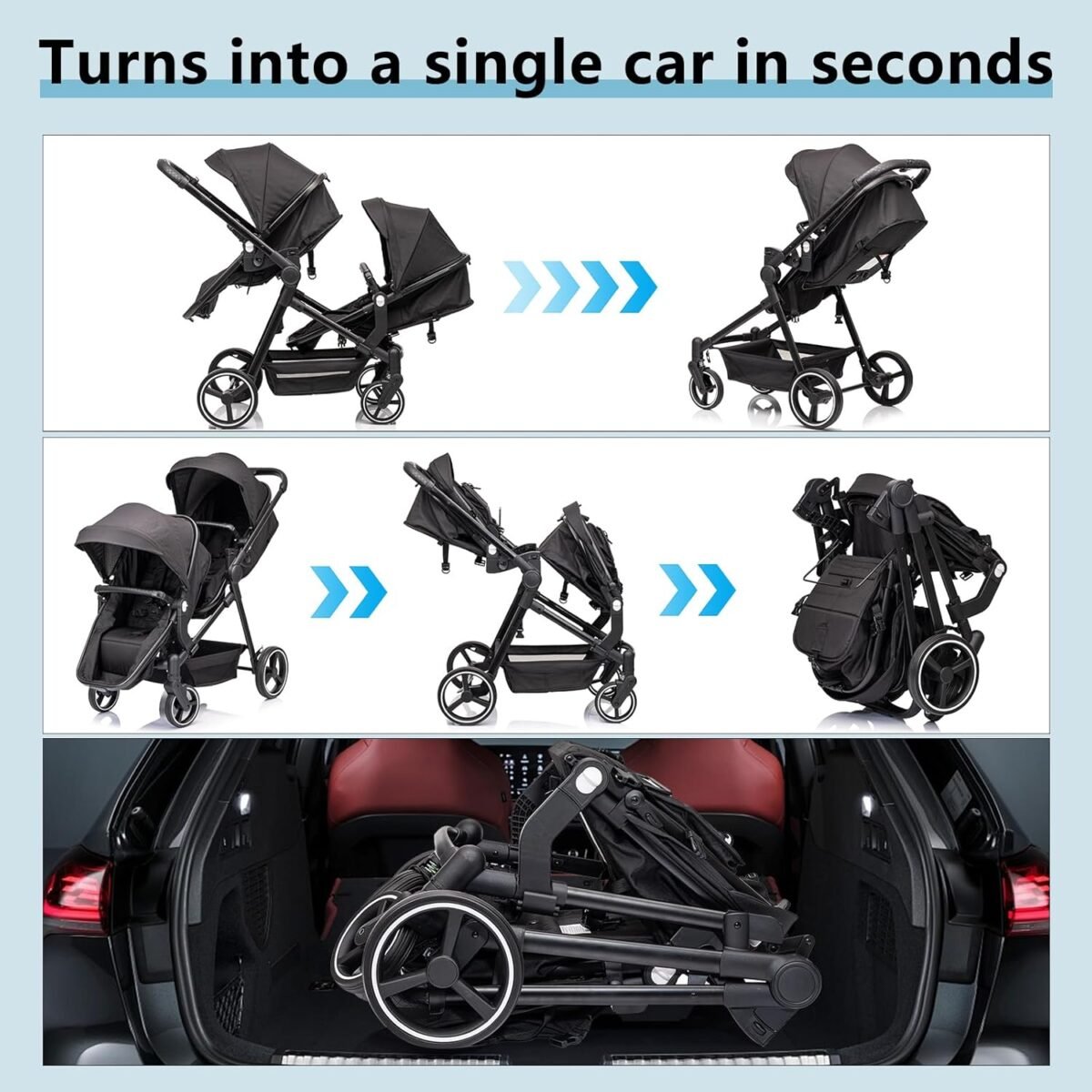1748021016 twins strollersingle double lightweight travel folding stroller reversible bassinet pram for newborntoddler with 5 point harnessadjustable canopyguardrailsstorage.jpg
