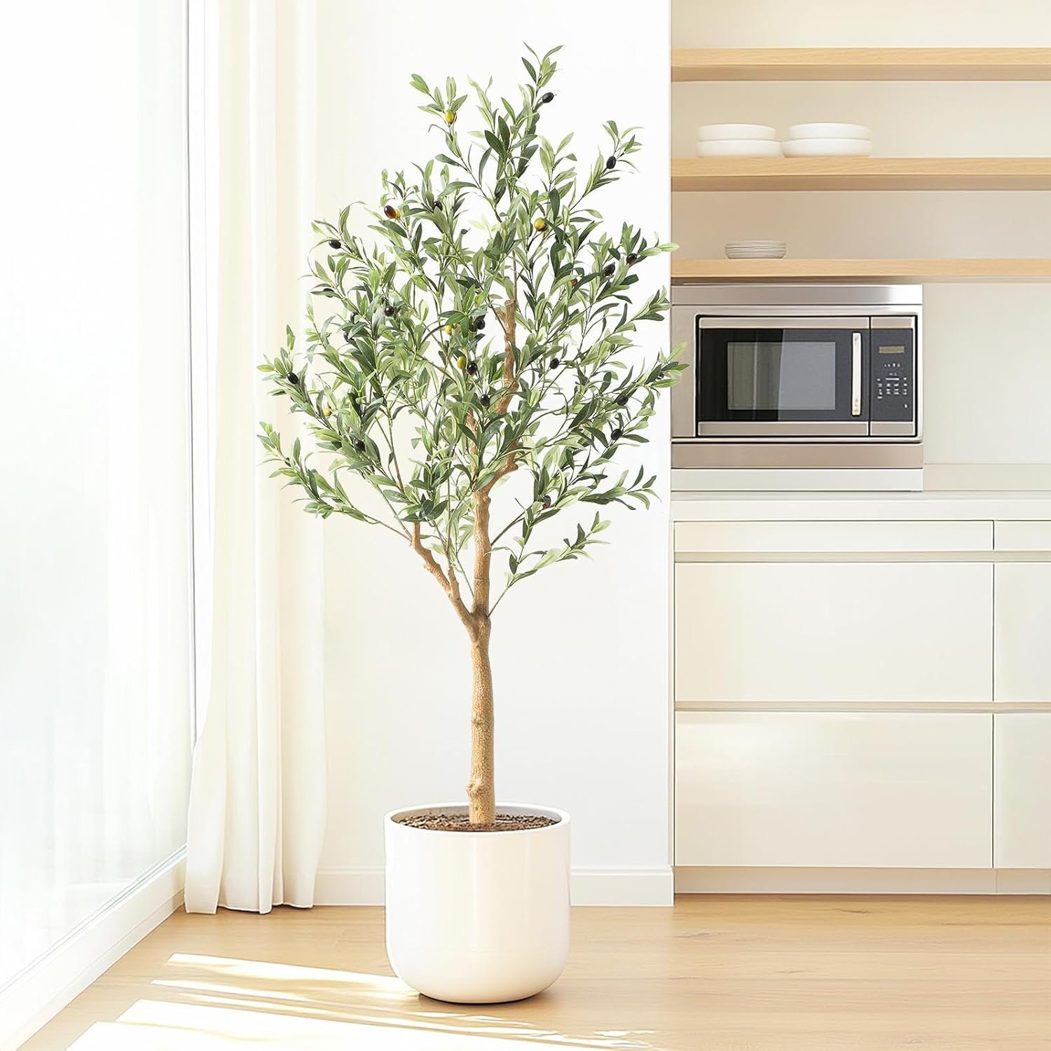 1748078589 tall faux olive tree，5ft60in realistic texture potted silk artificial olive tree， fake olive trees indoor outdoor for home office living room bedroom foyer porch decor.jpg