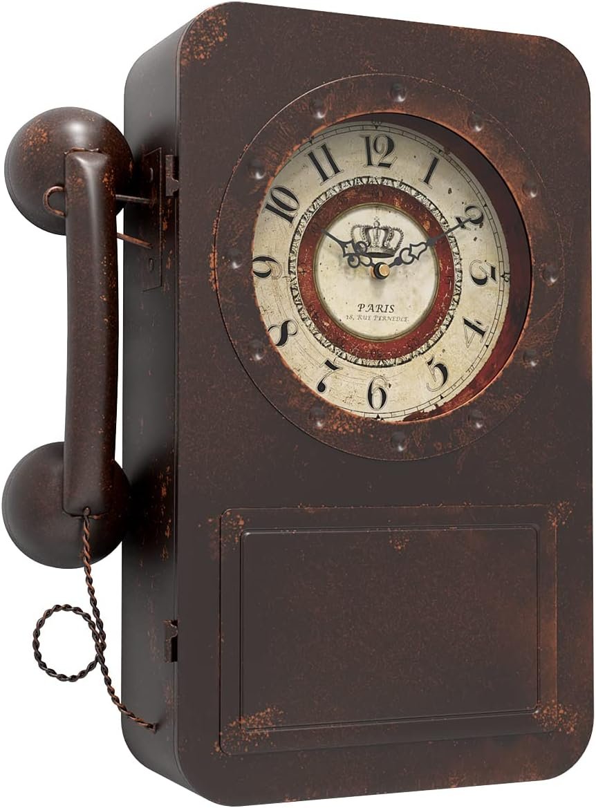Abdurey retro old telephone wall clock with hidden safe battery operated quartz metal wall clocks large rectangular vintage decor clocks for farmhouse living room16 h x 12 w x 4 d.jpg