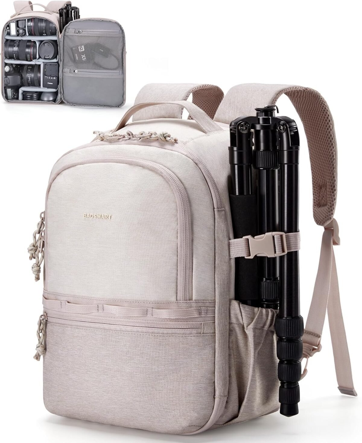 Bagsmart camera backpack dslr slr small camera bags for photographers compatible for sony canon nikon shoulder strap 2 in 1 travel backpack fits 12.9 ipad beige.jpg