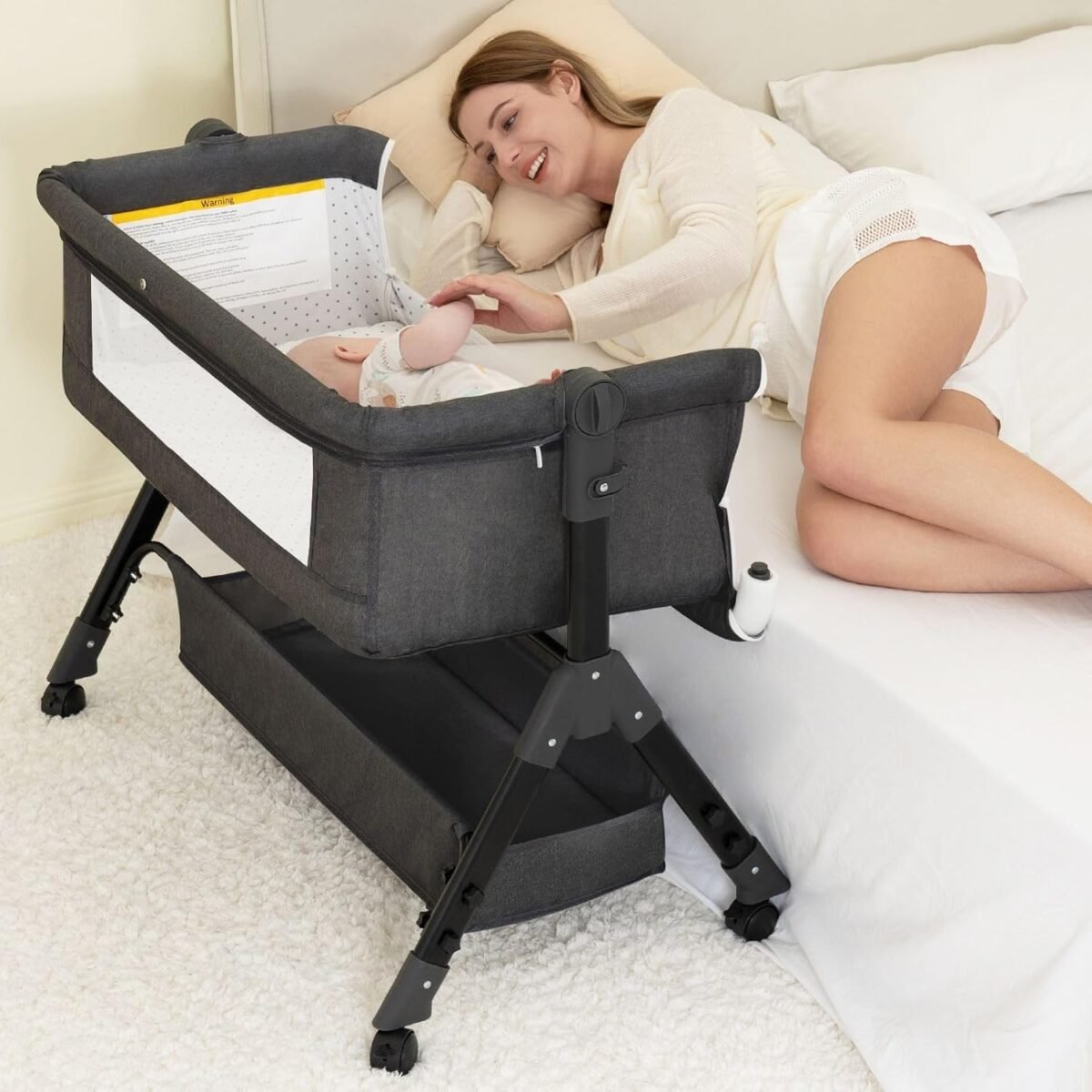 Baby bassinet bedside bassinet for baby 3 in 1 bassinet bedside sleeper with wheels mosquito net adjustable easy folding portable bed for infant newborn dark grey.jpg