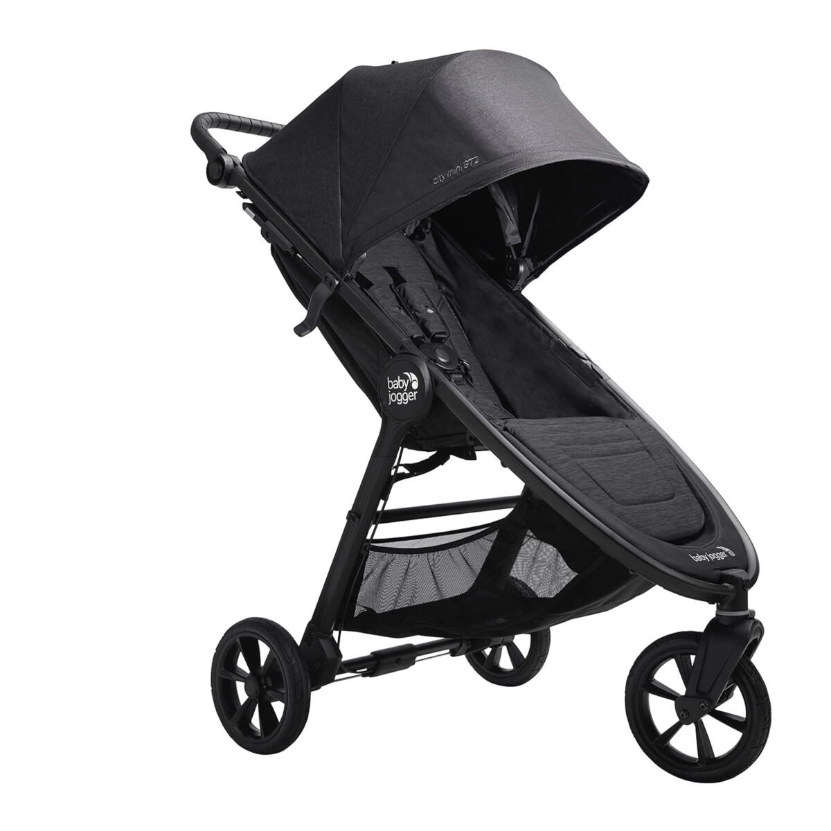 Baby jogger city mini gt2 all terrain stroller black complete with adjustable handlebar hand operated parking brake and car seat adapter.jpg