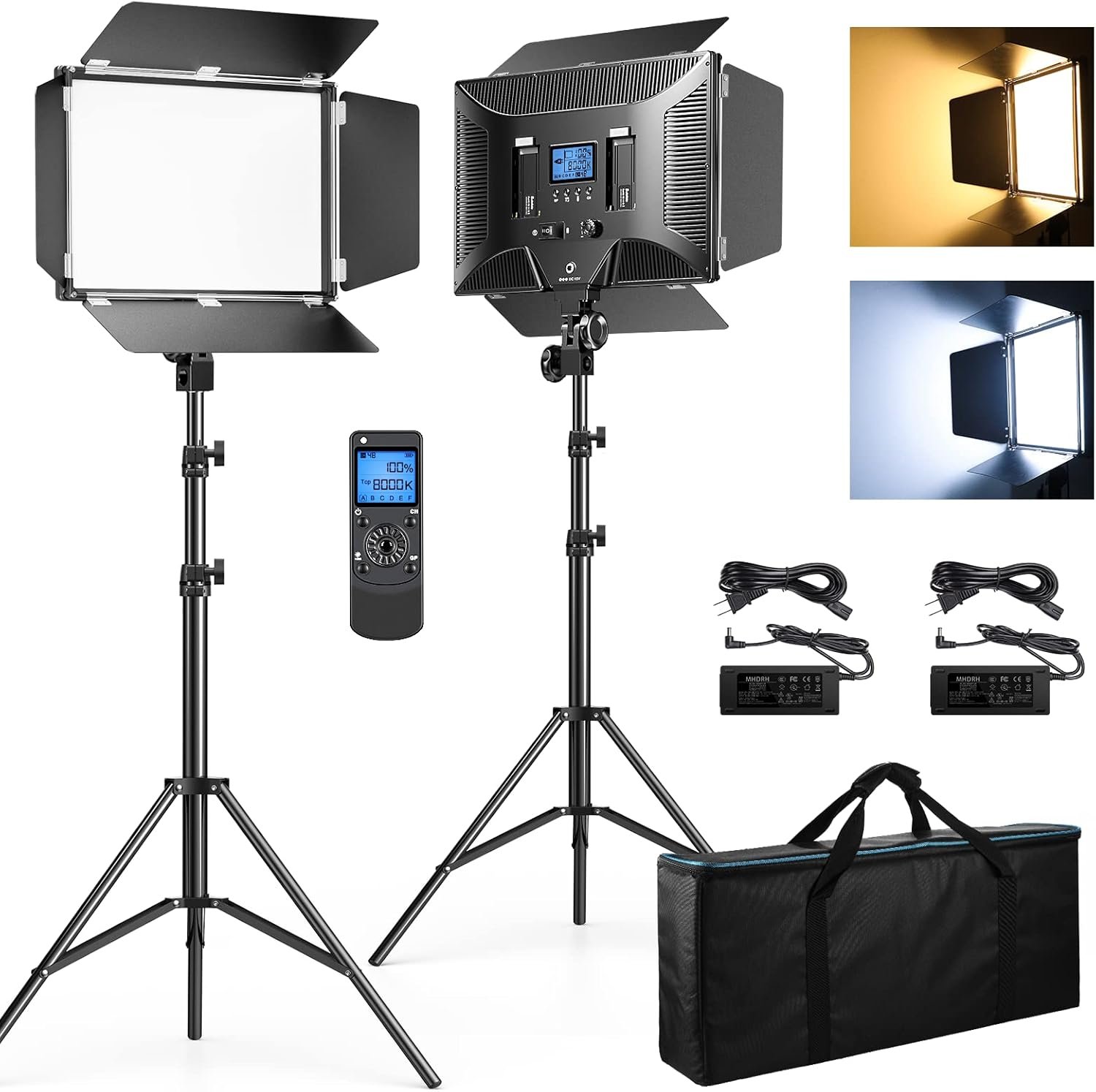 D50 photography lighting with barn door 2 pack 15.4 led video light with remote 45w 3000k 8000k dimmable bi color panel light for live streamingwedding shootingvideo recordingstudiofilm.jpg