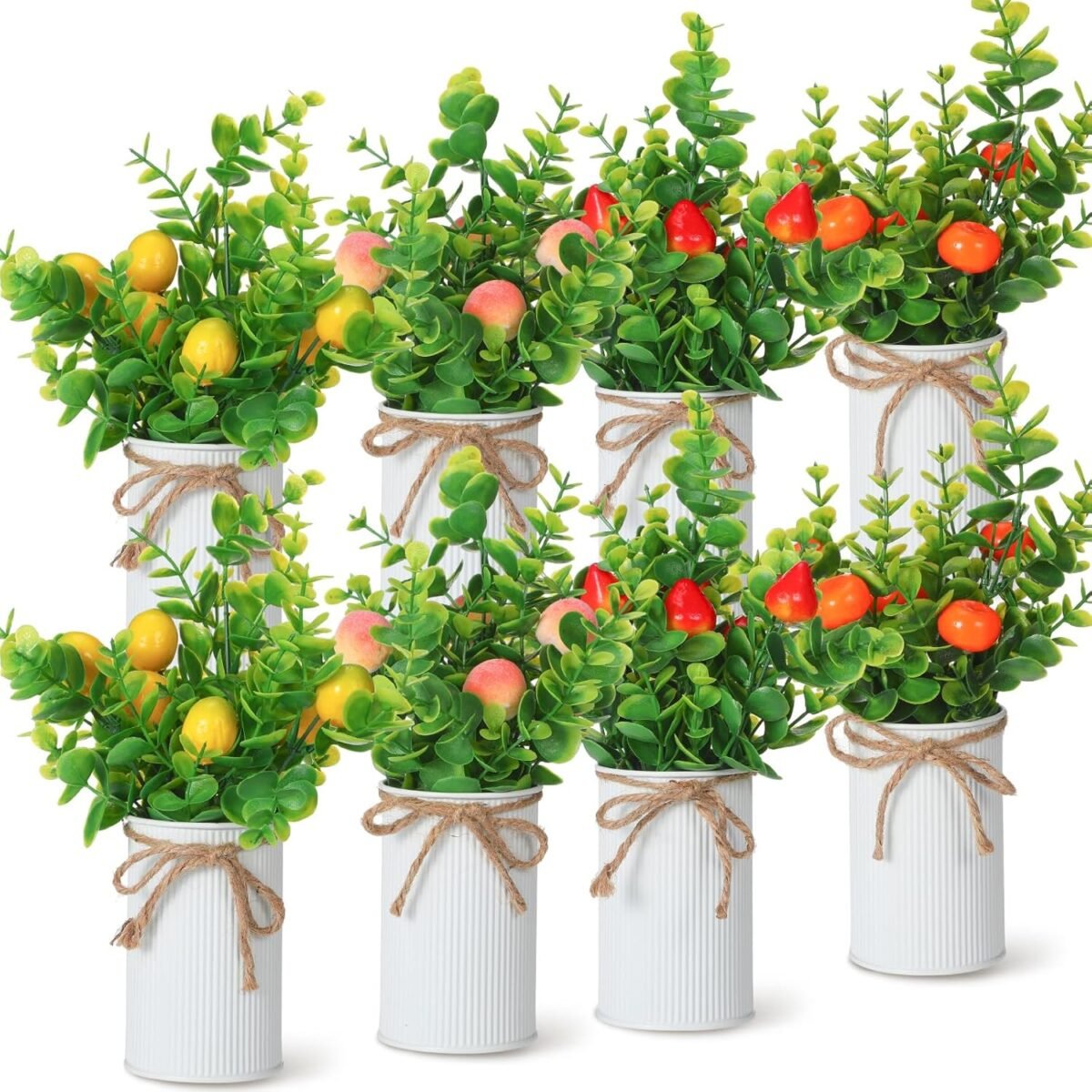 Dandat 8 pieces artificial fruit plants with vase strawberry centerpieces for tables fake lemon orange peach for summer kitchen home table centerpieces farmhouse decoration.jpg