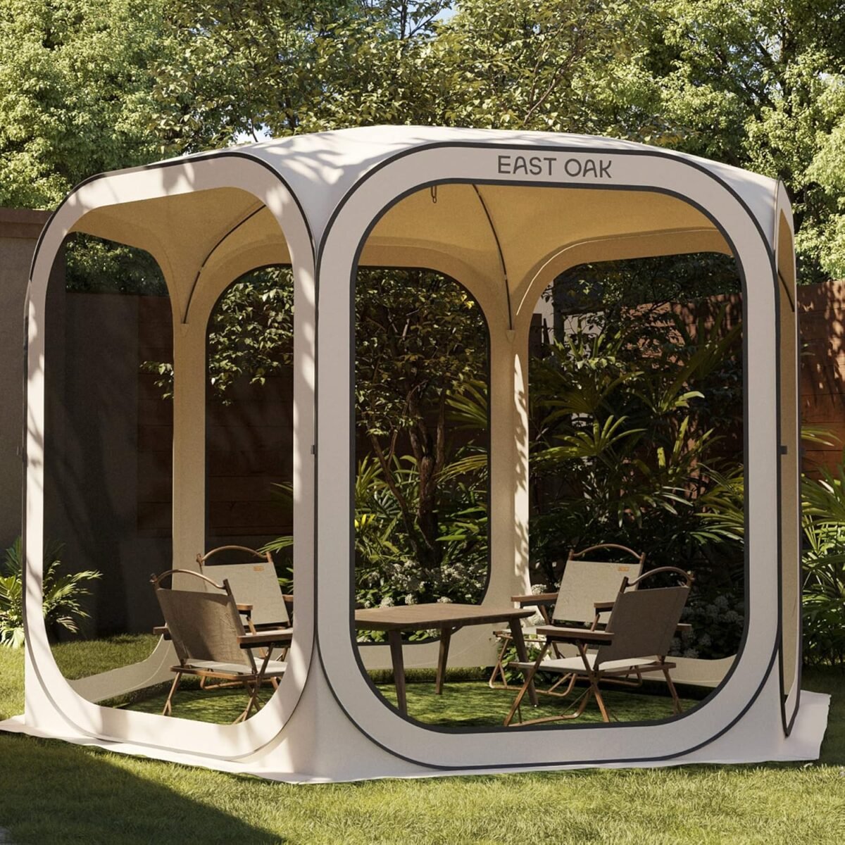 East oak screen house tent pop up portable screen room canopy instant screen tent 10 x 10 ft with carry bag for patio backyard deck outdoor activities beige.jpg