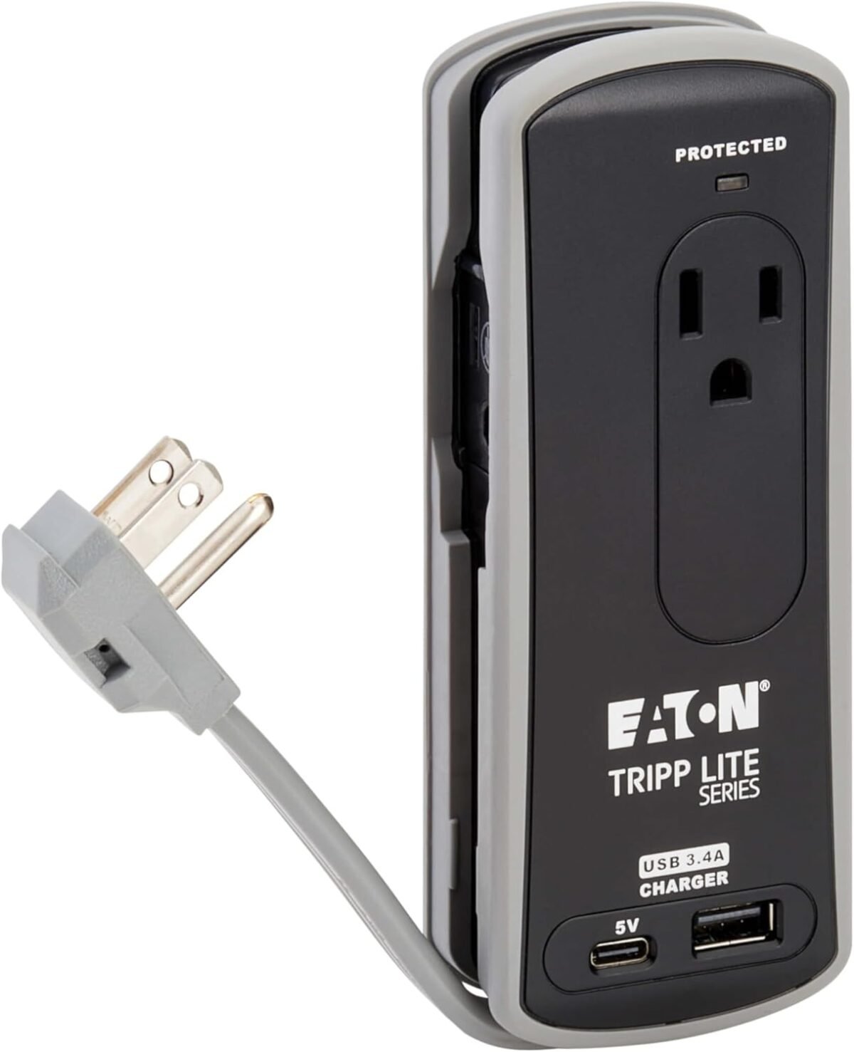Eaton tripp lite traveler3usbc travel power strip usb charger flat plug 306j surge protector usb c usb a port 2 outlets 18 cord cable wrap 5000 insurance.jpg