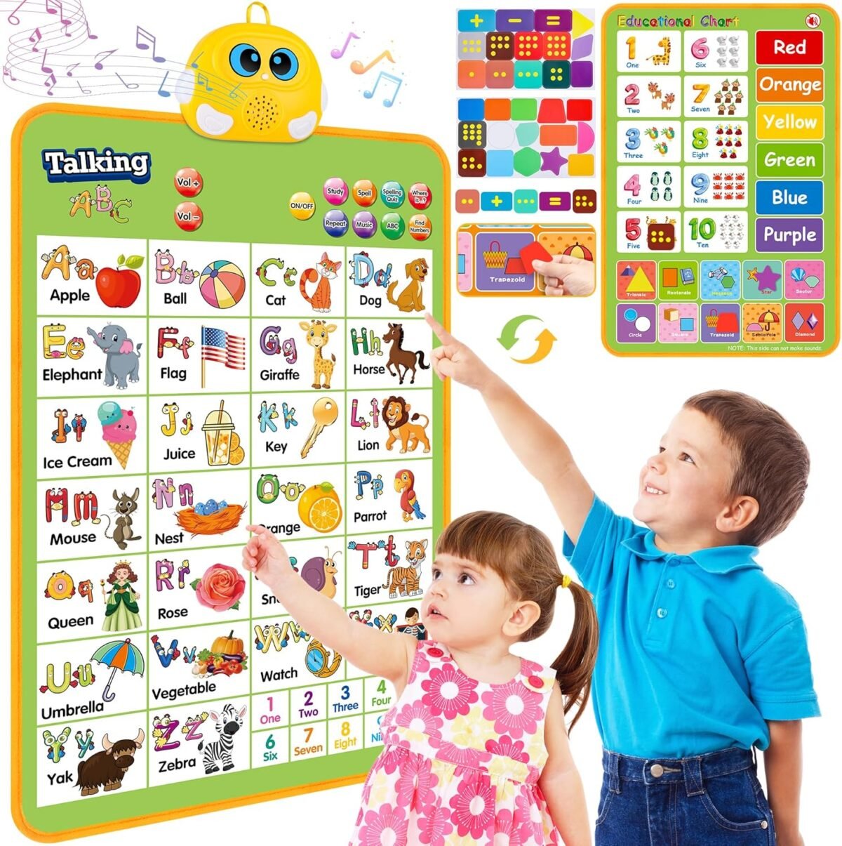 Electronic alphabet wall chart talking abc 123s music poster kids montessori toys for toddlers 2 4 interactive educational toddler toy learning gift for age 1 2 3 4 5 year old boys girls green.jpg