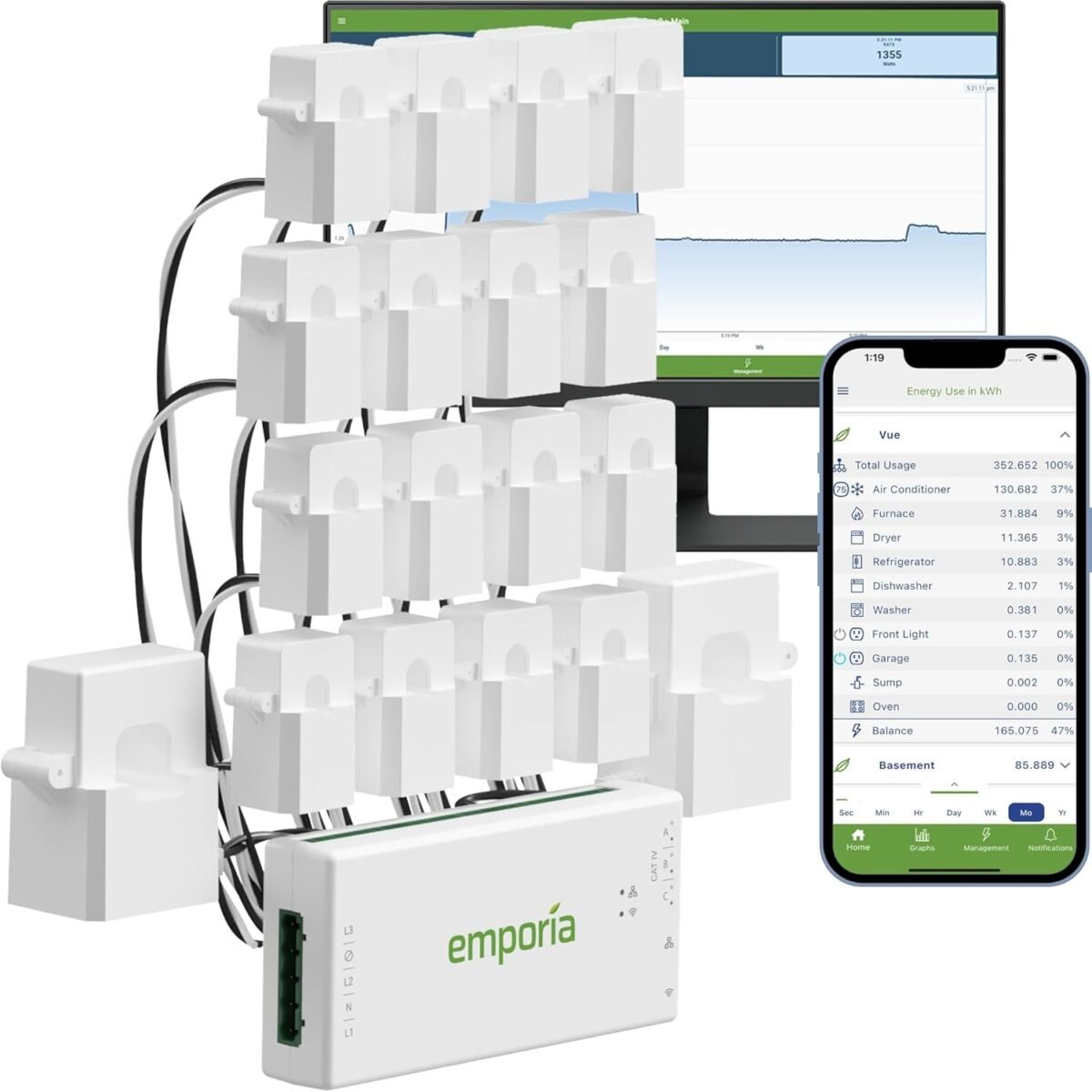 Emporia gen 3 smart home energy monitor with 16 50a circuit level sensors home energy automation and control real time electricity monitormeter solarnet metering.jpg