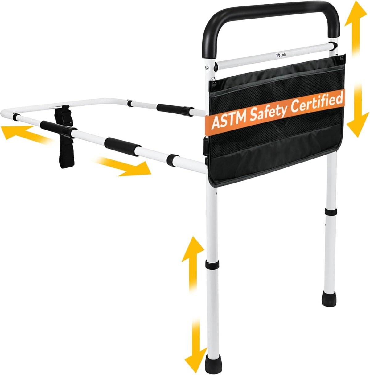 Fsahsa eligible vaunn medical new adjustable bed assist rail handle passed astm f3186–17 safety standard and hand guard grab bar bedside safety and stability tool free assembly whiteblack.jpg