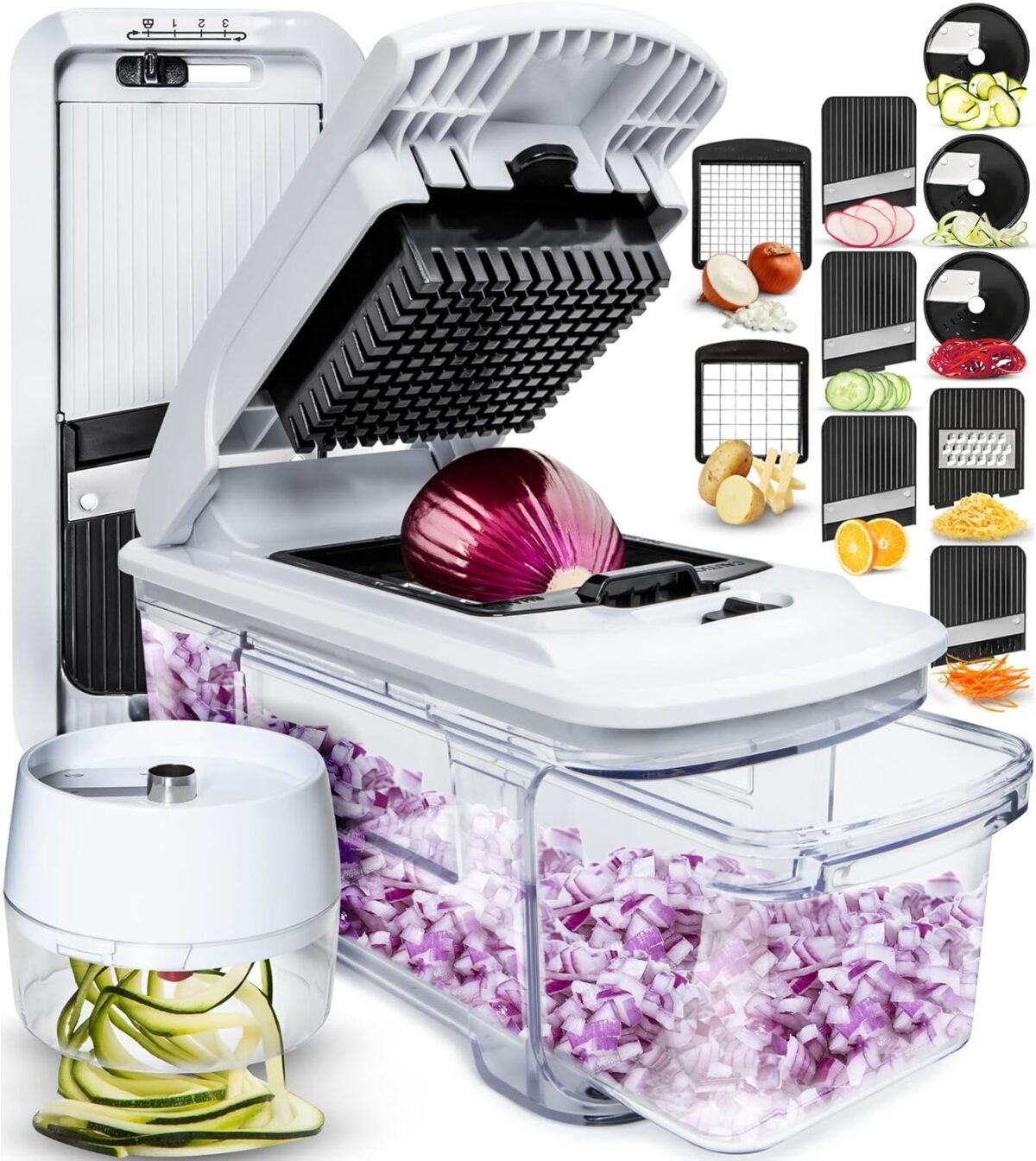 Fullstar all in 1 vegetable chopper and mandoline slicer for kitchen cheese grater french fry cutter cheese slicer bonus handheld spiralizer included 6 in 1 blackwhite.jpg